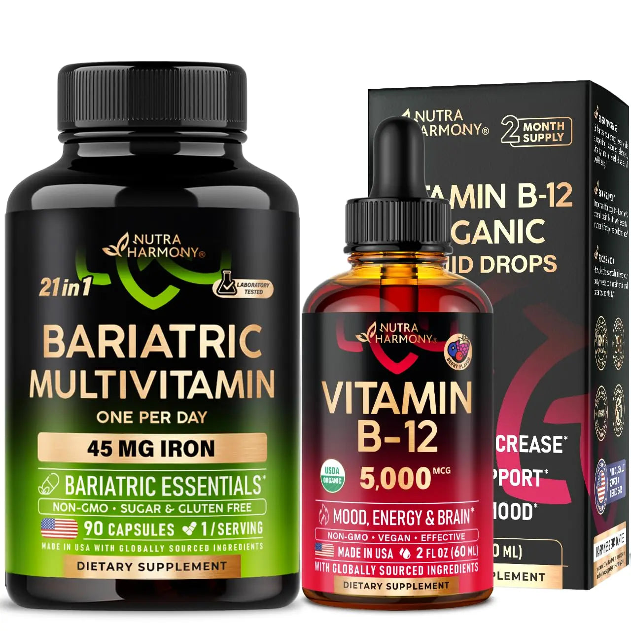 Bariatric Multivitamin Capsules & Organic Vitamin B12 Drops NUTRAHARMONY buy supplements canada