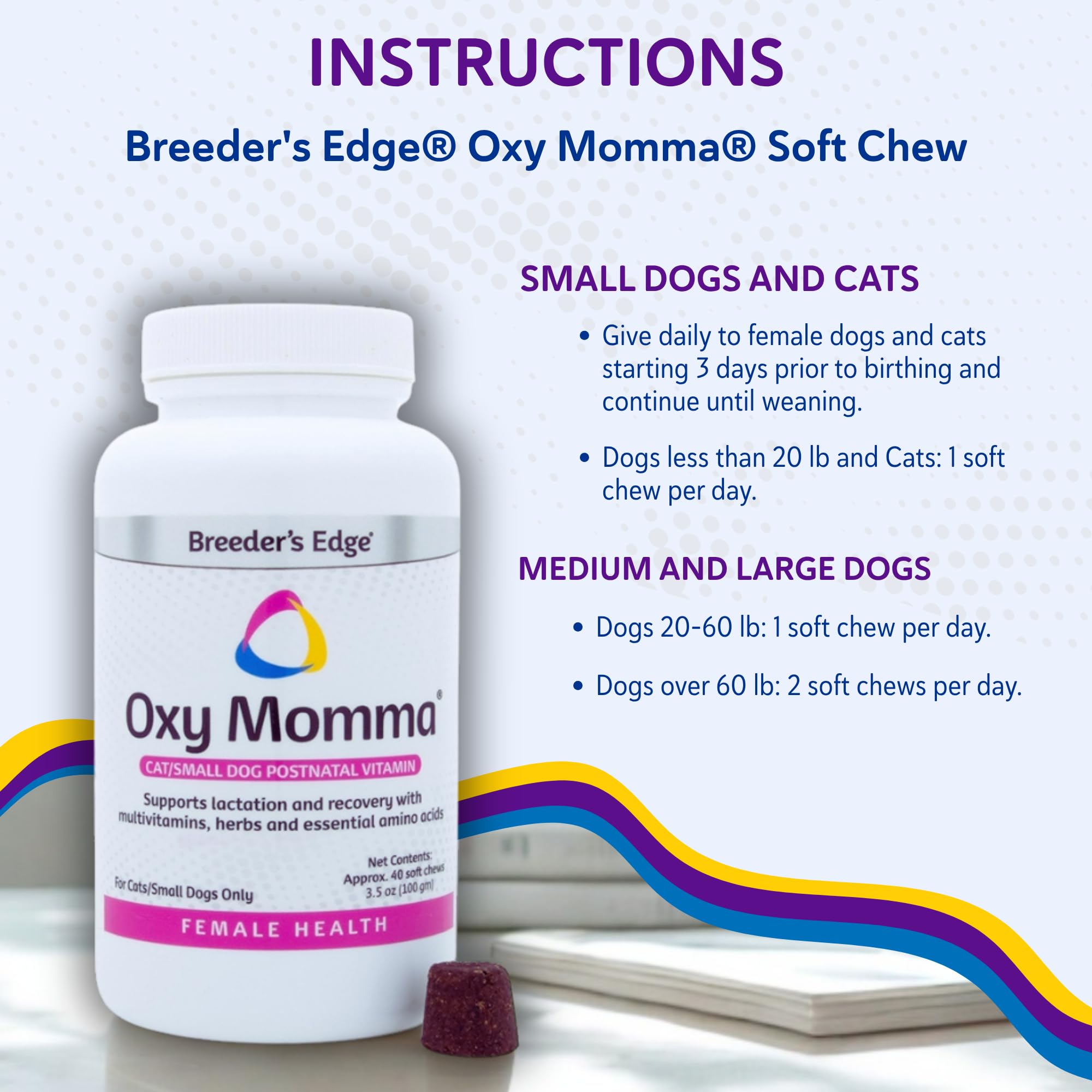 Breeder's Edge Oxy Momma Soft Chews, Postnatal Vitamin Supplement for Lactating Dogs and Cats, Supports Recovery, Hormones, and Next Pregnancy - for Small Dogs & Cats, 40ct Soft Chews Revival Animal Health buy supplements canada