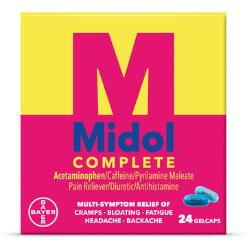 Midol Complete Gelcaps 24ct: Midol Complete Menstrual Pain Relief Gelcaps with Acetaminophen for Menstrual Symptom, PMS Relief, and Period Cramp Relief - 24 Count Midol buy supplements canada