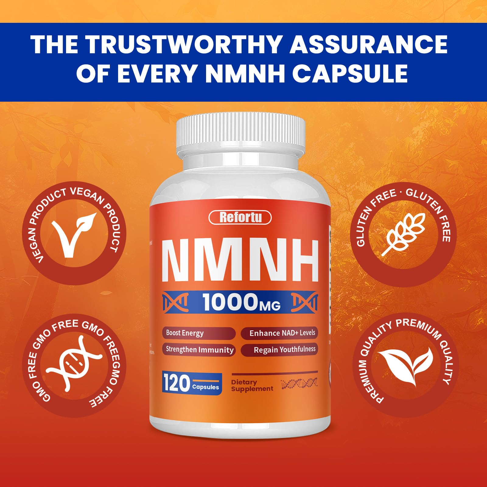 NMNH Supplement(Dihydronicotinamide Mononucleotide),Nicotinamide Mononucleotide for NAD+ Booster,1000mg per Serving,Supports Energy & Overall Health,120 Capsules Refortu buy supplements canada