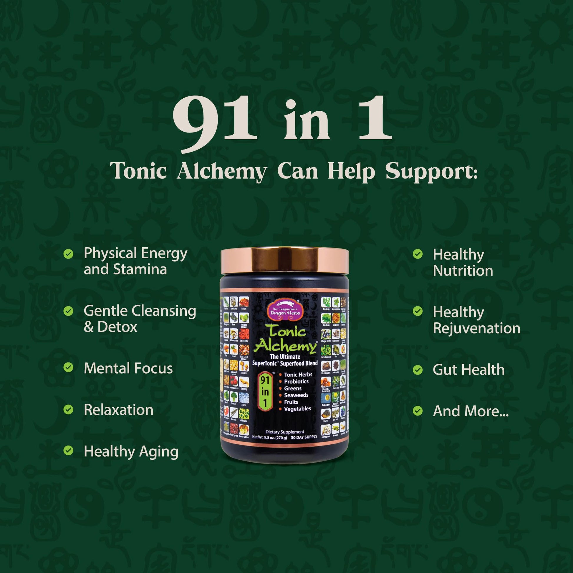Dragon Herbs Tonic Alchemy Superfood Greens Powder with 91 Ingredients: Tonic Herbs, Ashwagandha, Mushrooms, Probiotics, Super Greens, Seaweeds, Fruits, Vegetables, Spirulina - 30 Servings Dragon Herbs buy supplements canada