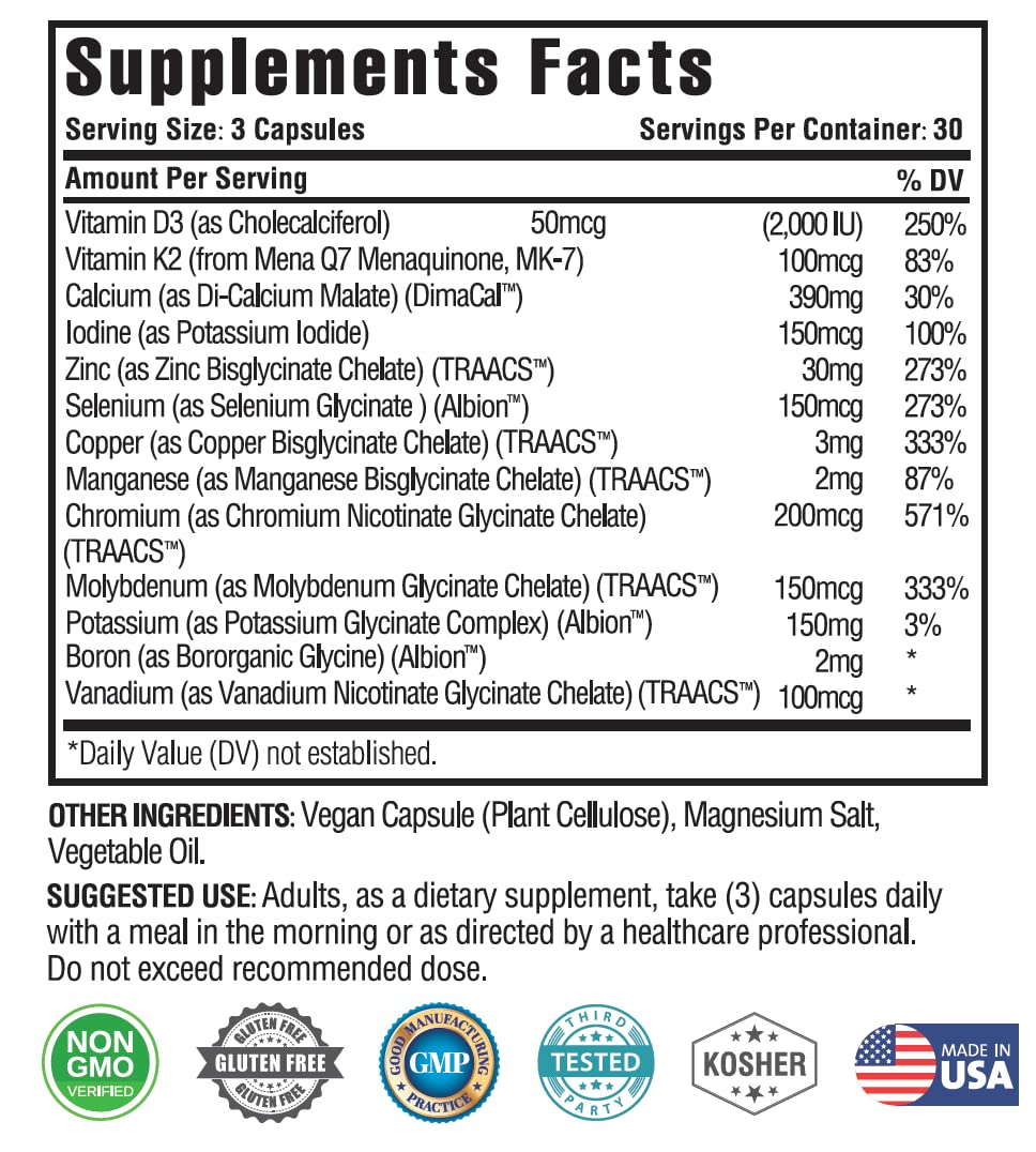 KAPPA NUTRITION (90 Capsules,Vitamin K2, Vitamin D3, Zinc, Selenium, Vanadium, Copper, Manganese, Potassium, Molybdenum, Calcium, Chromium, Iodine, Boron, KAPPA NUTRITION buy supplements canada