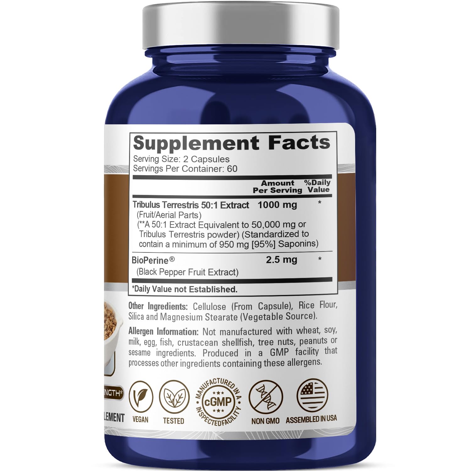 NusaPure Tribulus Terrestris 50:1 Extract, 1000 mg Equivalent to 50,000mg| 120 Veggie Caps | 95% Steroidal Saponins | Non-GMO, Bioperine & Vegan NusaPure buy supplements canada