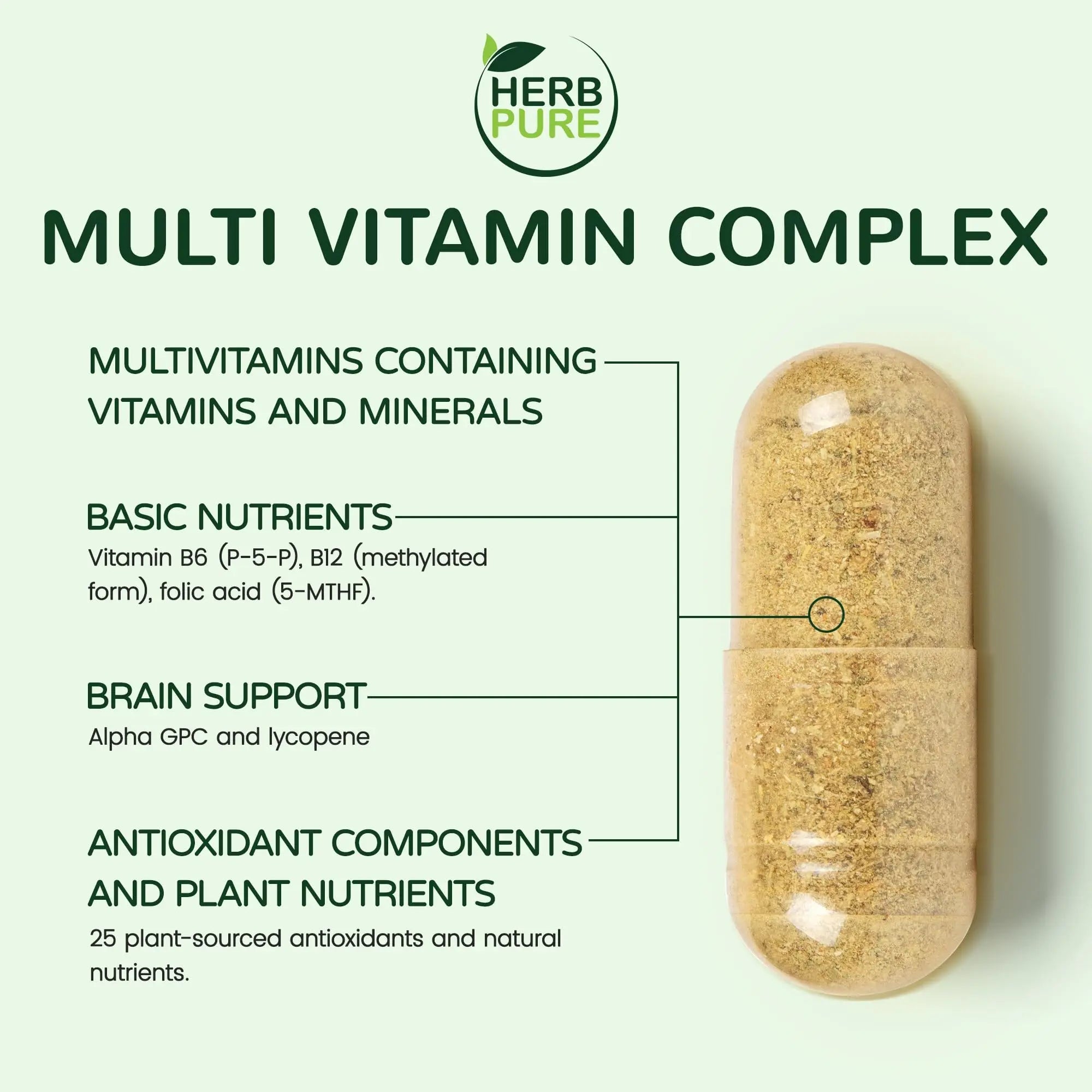 HERB PURE Multi Vitamin Complex Daily Multivitamin for Men and Women – 28 Essential Vitamins & Minerals with Active Vitamins, Superfood Blend, Alpha GPC HERB PURE buy supplements canada