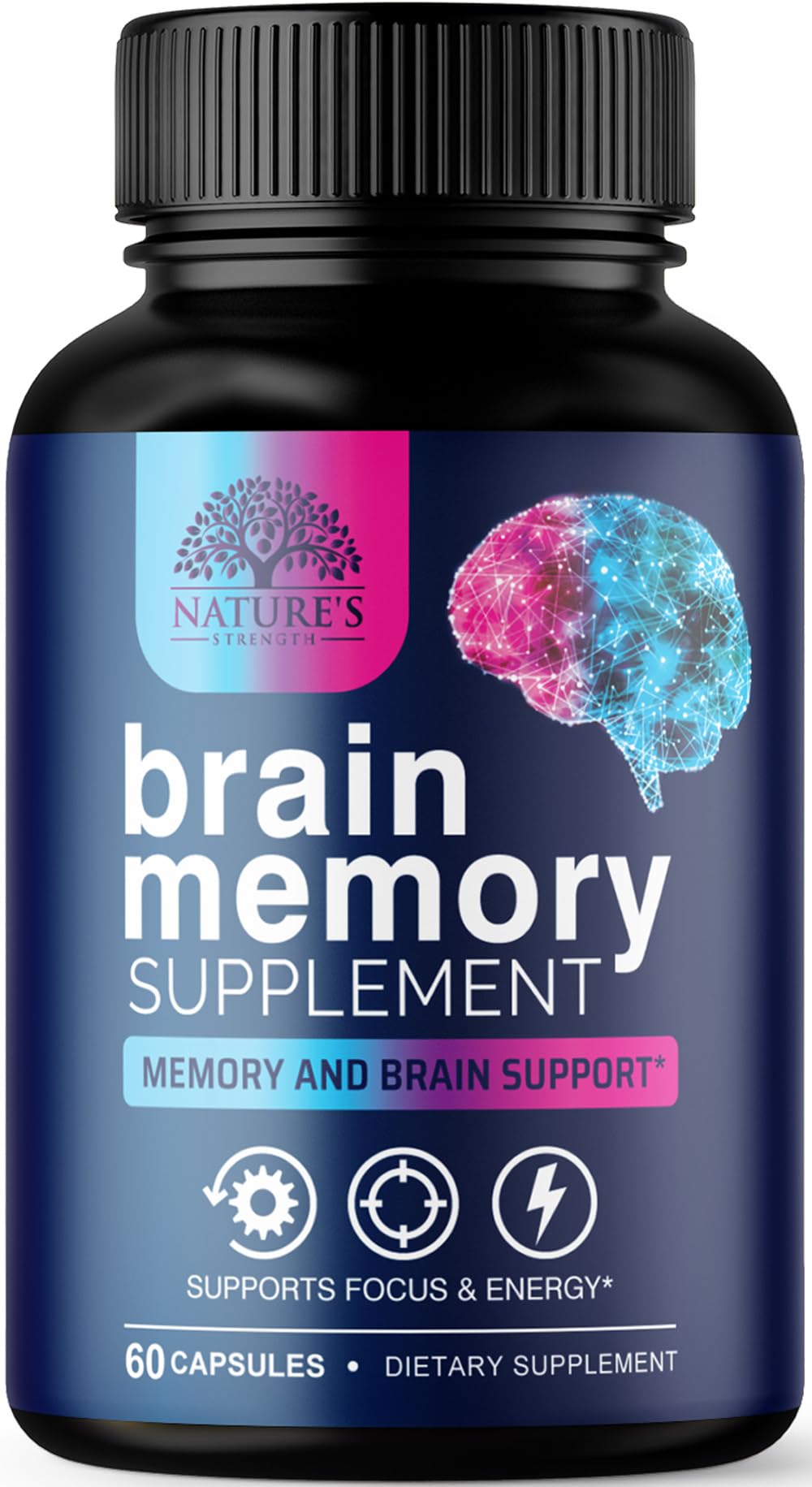 Brain Memory Supplement Pills - 3X Strength Nootropics for Concentration, Clarity & Focus Support - Brain Health Cognitive Vitamins with Bacopa, Phosphatidylserine & DMAE, Brain Booster - 60 Capsules Nature's Strength buy supplements canada