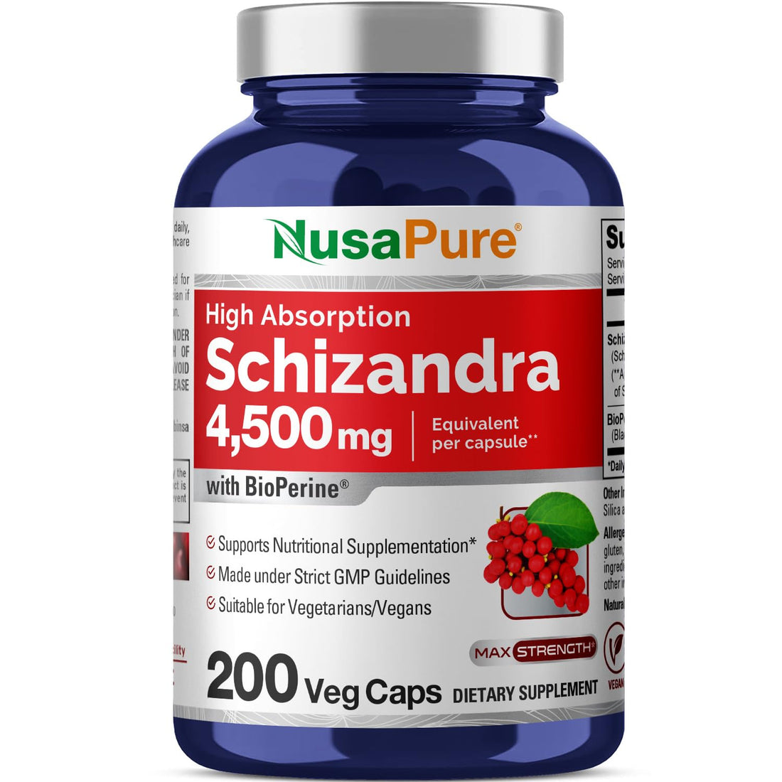 NusaPure Schizandra Berries 20:1 Extract, 225 mg Equivalent to 4500mg, 200 Vegan Capsules (Non-GMO, Bioperine) NusaPure buy supplements canada