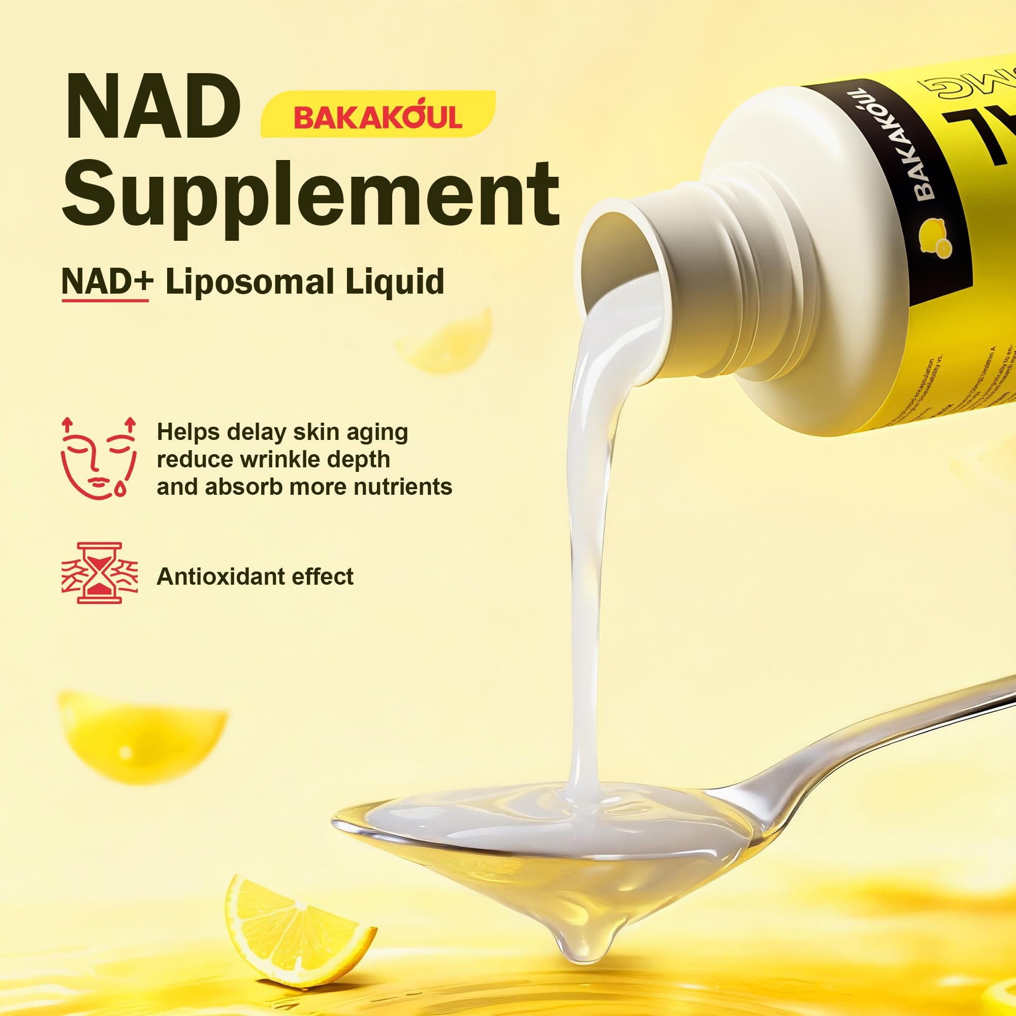 Liposomal NAD+ Liquid Supplement - Designed to Help Support Absorption - Nhanced Cellular Uptake, Helps Support Normal Cellular Health, Supports Cellular Energy Metabolism and Vitality - Lemon Flavor BAKAKOUL buy supplements canada