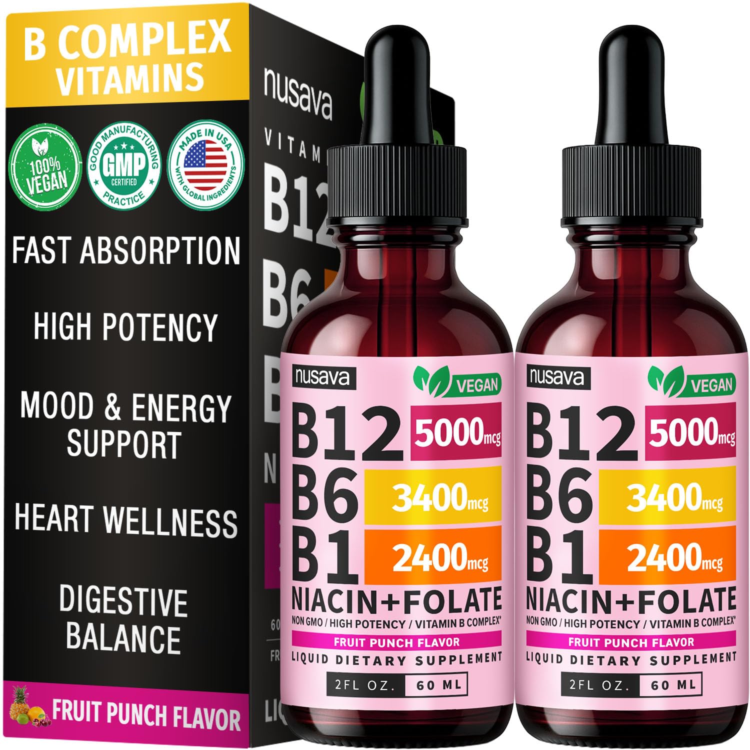 (2 Pack) Vitamin B12 and B6 Liquid Drops, B12 Sublingual Vitamin B Complex - B 12 Vitamin 5000mcg - B12 Methylcobalamin for Energy, Brain, and Heart Support NUSAVA buy supplements canada