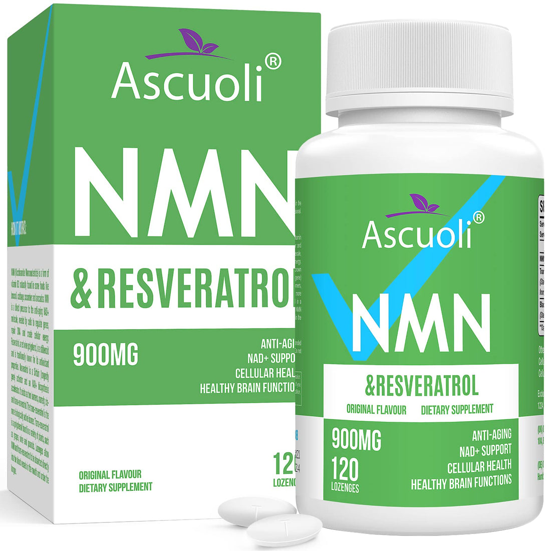 Sublingual NMN 500mg + Trans-Resveratrol 400mg, 3-in-1 Advanced Formula 99% Pure NMN Resveratrol Supplement for Boost* NAD, Cell, Immune, Energy & Muscle, Anti-Aging, 120 Lozenges (120-Day Supply) Ascuoli buy supplements canada