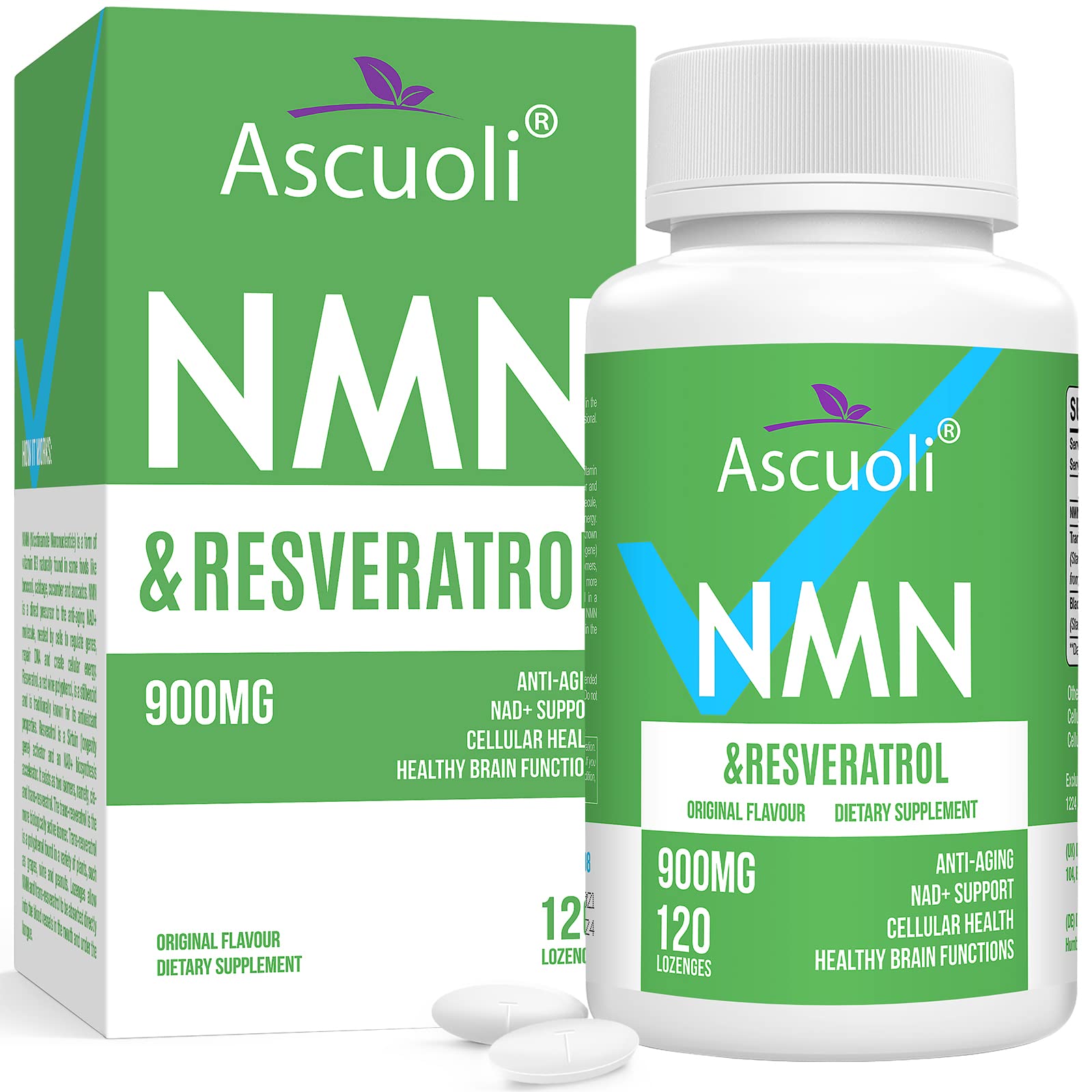Sublingual NMN 500mg + Trans-Resveratrol 400mg, 3-in-1 Advanced Formula 99% Pure NMN Resveratrol Supplement for Boost* NAD, Cell, Immune, Energy & Muscle, Anti-Aging, 120 Lozenges (120-Day Supply) Ascuoli buy supplements canada