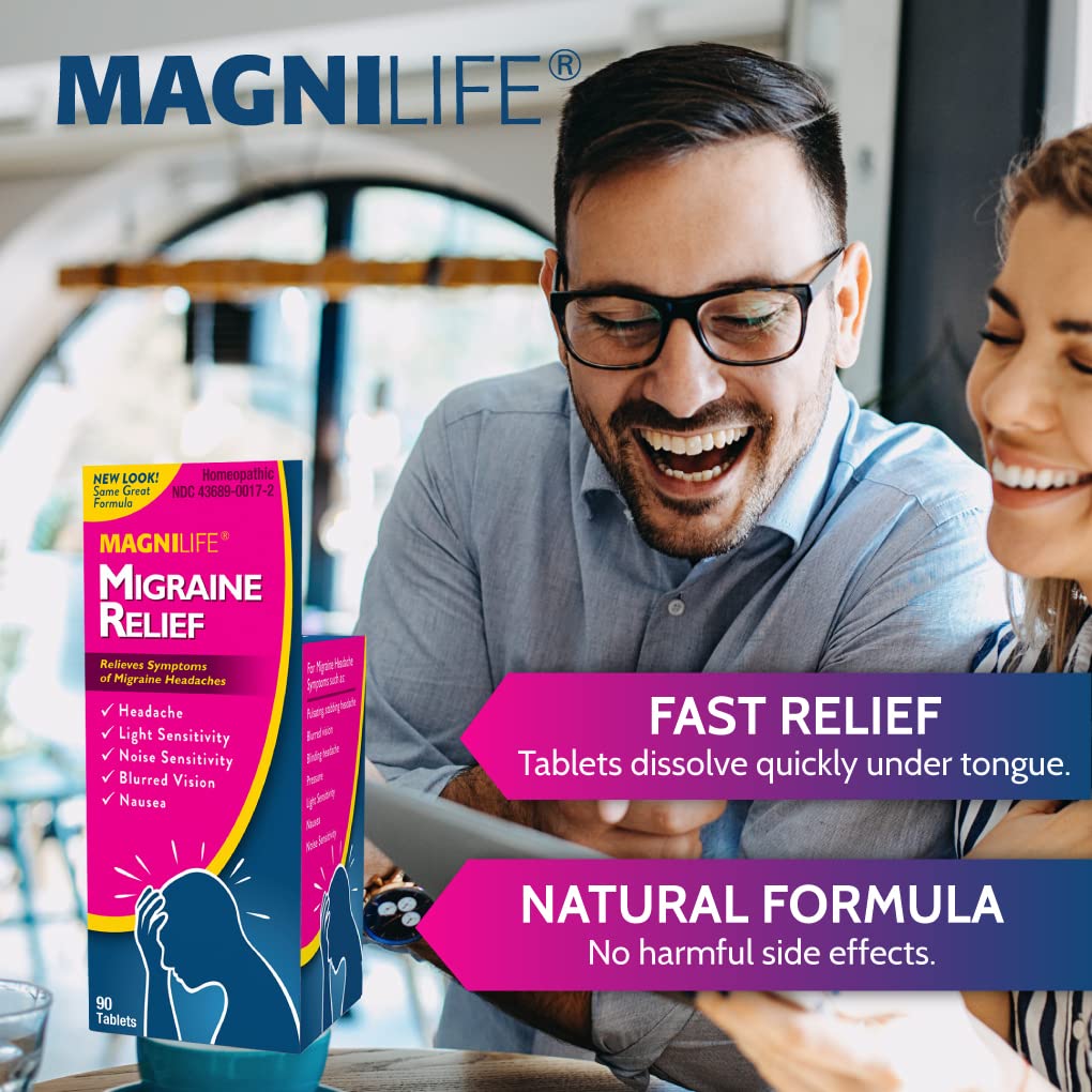 MagniLife Migraine Relief, Non-Habit Forming, 90 Homeopathic Tablets, Migraine Medicine for Light & Sound Sensitivity, Nausea, Blurred Vision & Pressure, Quick-Dissolve Headache Pain Relief MagniLife buy supplements canada