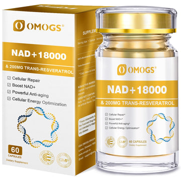 OMOGS NAD+ 300 mg + Trans-Resveratrol 200 mg, Pure NAD Supplement, Max Absorption, Boosting Supplement for DNA Repair, Healthy Aging, Cellular Energy & Longevity, 60 Capsules OMOGS buy supplements canada
