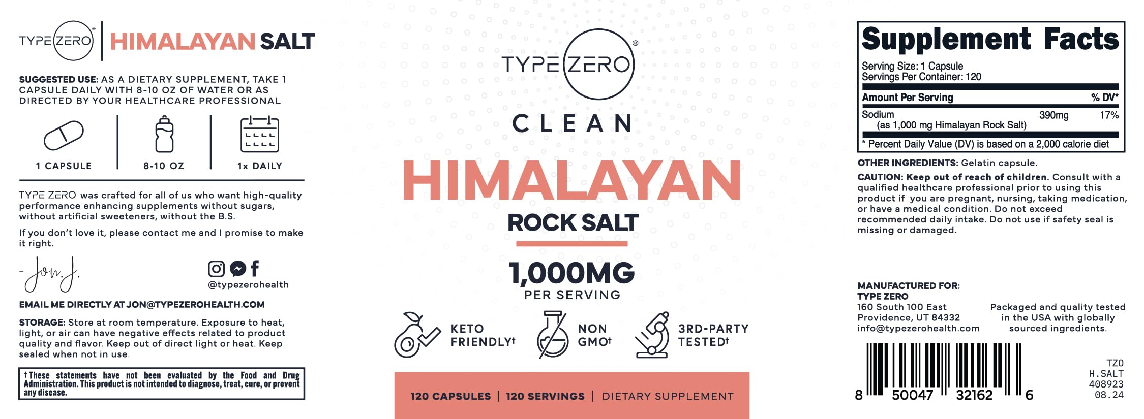 Type Zero Himalayan Rock Salt Capsules (120 Capsules) (1000mg per Serving) Type Zero buy supplements canada