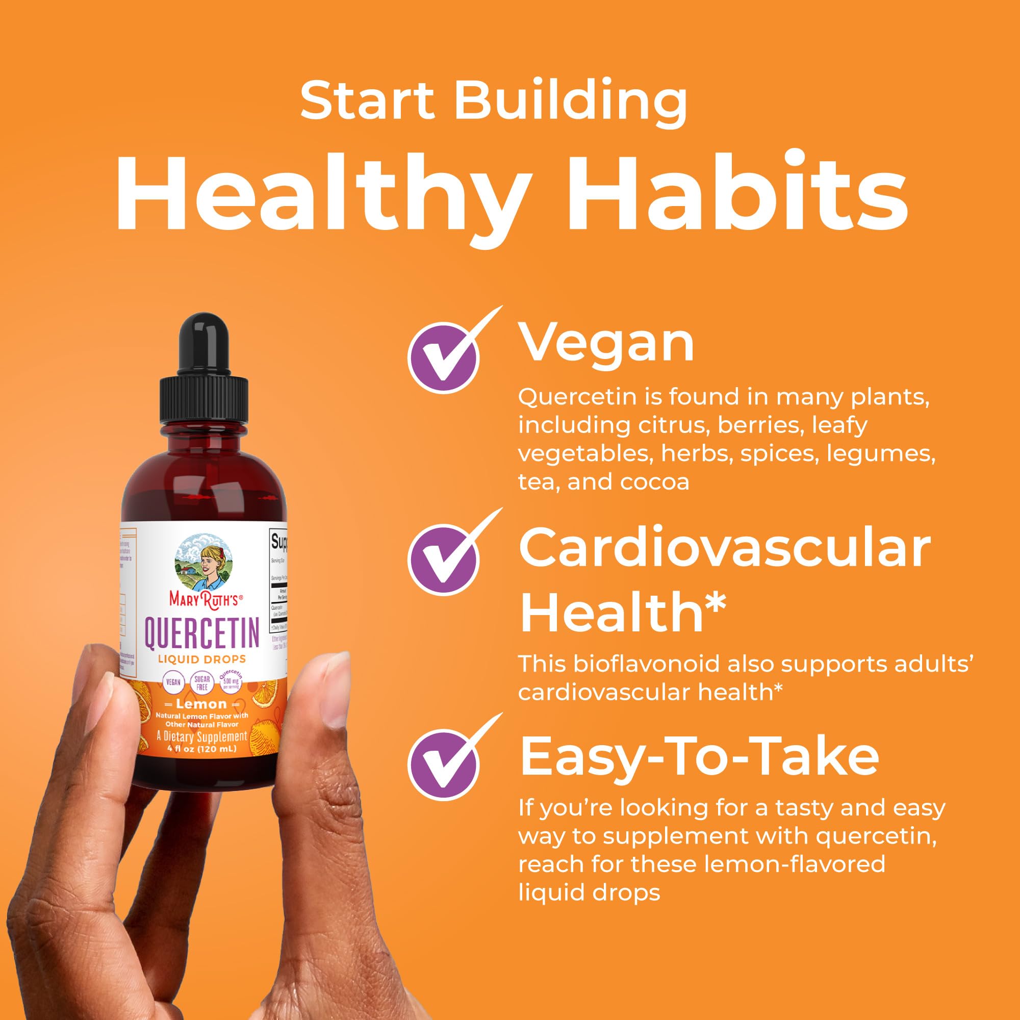 MaryRuth Organics Quercetin Liquid Drops | Sugar Free | 500mg for Adults 18 & Over | Cardiovascular Health for Adults | Bioflavonoid | Vegan | Non-GMO | Gluten Free | 4 Fl Oz MARYRUTH'S buy supplements canada