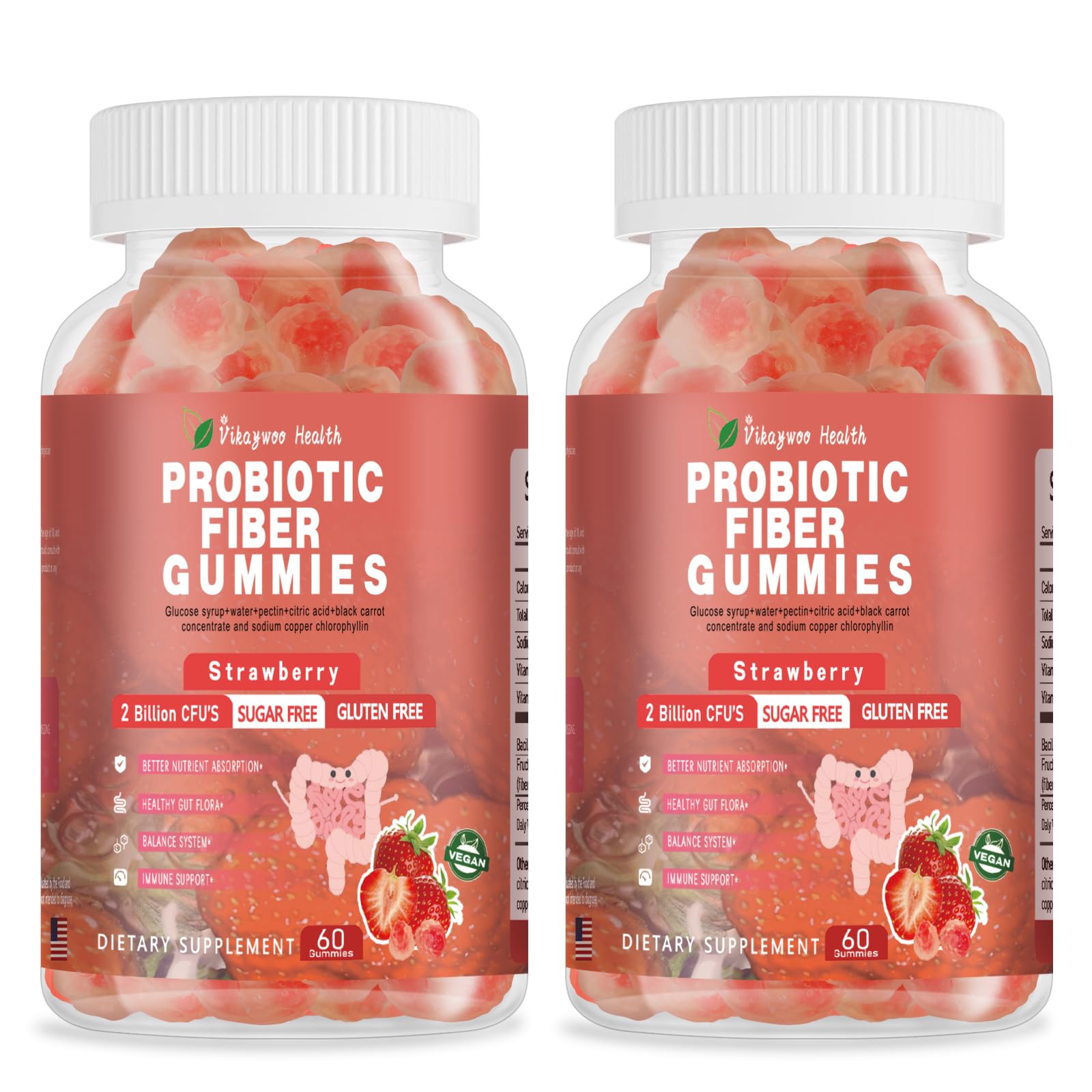 Vikaywoo Probiotic Fiber Gummies for Adults, No Sugar Added Strawberry Flavor– 2 Billion CFUs –Vitamin C,Vitamin D–Digestive Health & Regularity Support(120 Count) Vikaywoo buy supplements canada