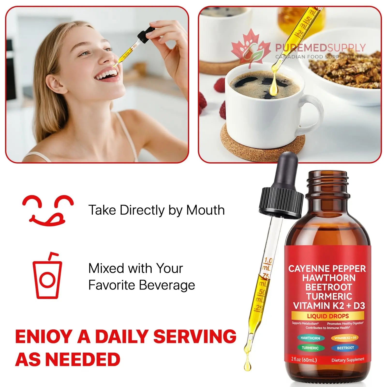 Cayenne Pepper Drops, Liquid Cayenne Pepper Organic, Cayenne Health Supplements, Cayenne Pepper Hawthorn Beet Root Turmeric Curcumin, Vitamin K2 & D3, Vegan-Friendly- 2 Fl Oz Vortexonix buy supplements canada