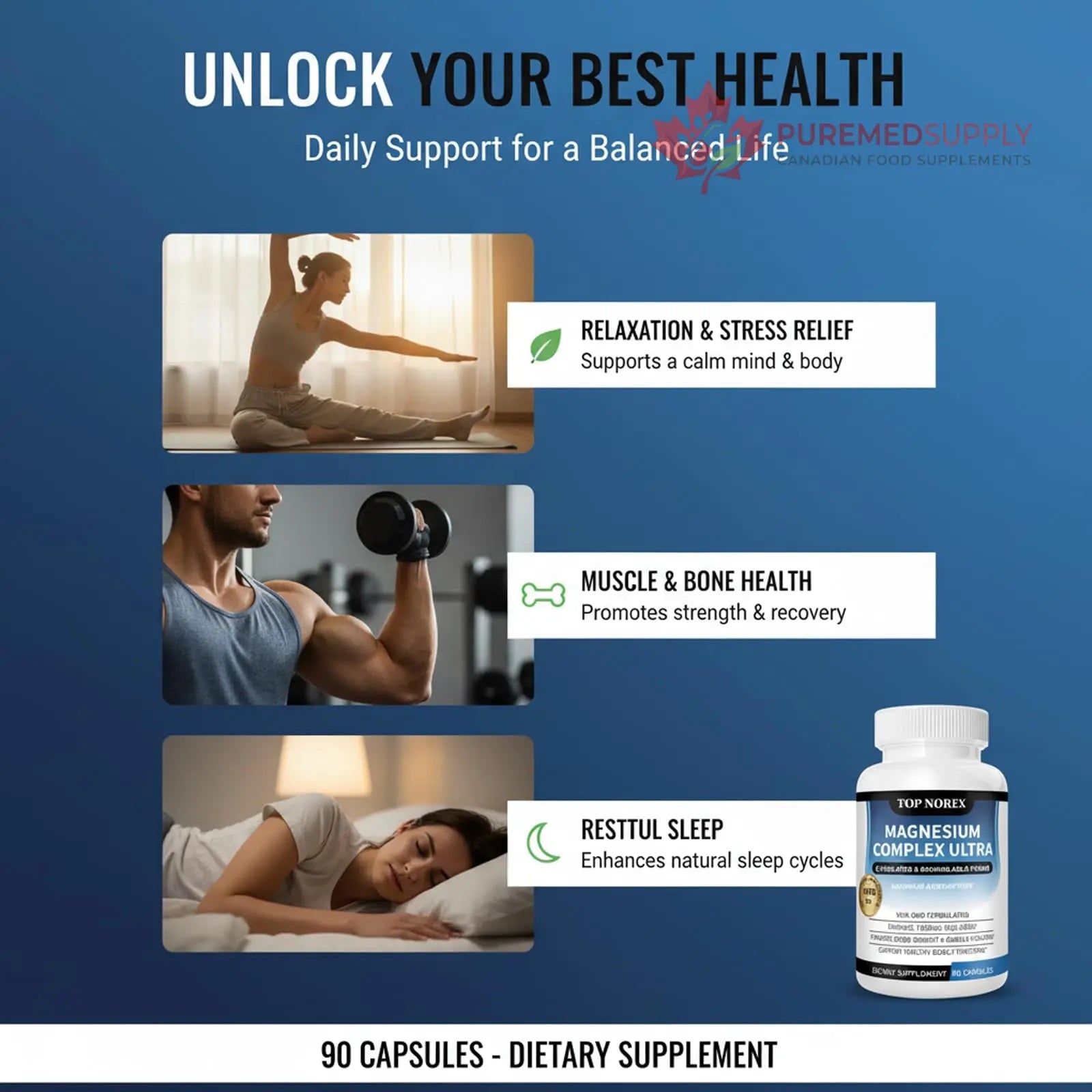 Top Norex Magnesium Complex Ultra - 8 Elemental 1000mg Magnesium Blend, Easy Absorption, 90 Capsules (1) Top Norex buy supplements canada