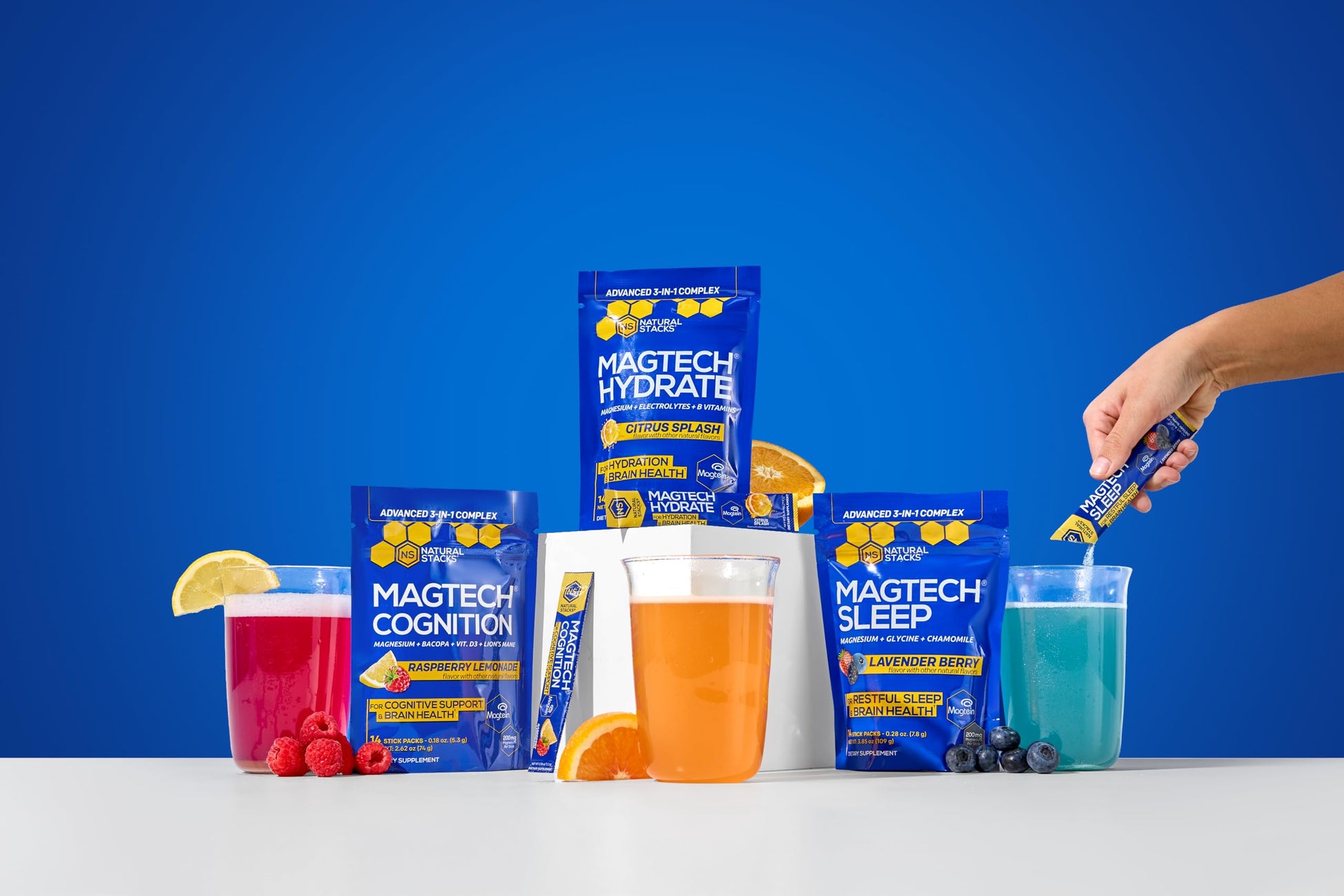 MagTech Magnesium Hydrate Packets - Sugar Free Hydration Powder - Magtein Magnesium L-Threonate, Glycinate & Taurate - 200mg Chelated Triple Complex - Supports Hydration & Brain Health* - 14 Servings NATURAL STACKS buy supplements canada