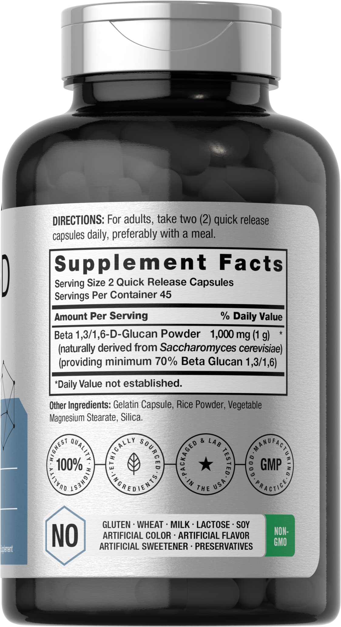 Beta Glucan 1 3D 1000 mg | 90 Capsules | Beta 1,3, 1,6 D Glucan | Non-GMO, Gluten Free Horbäach buy supplements canada