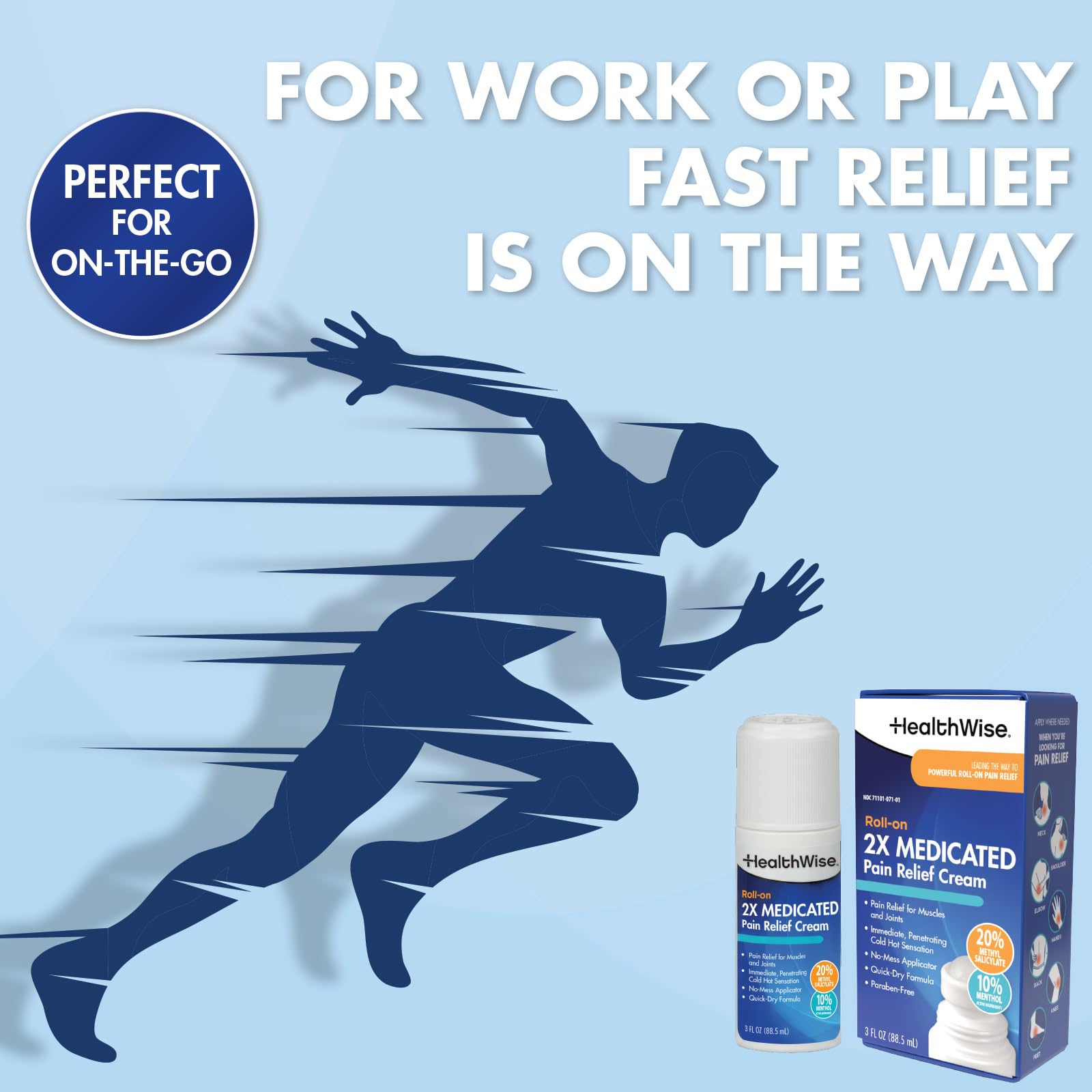 HealthWise 2X Medicated Roll-On | 10% Menthol + 20% Methyl Salicylate | Pain Relief Cream | 3 oz. 88.5 mL | Quick-Dry Formula | Immediate Penetrating Action | Topical Analgesic HealthWise buy supplements canada