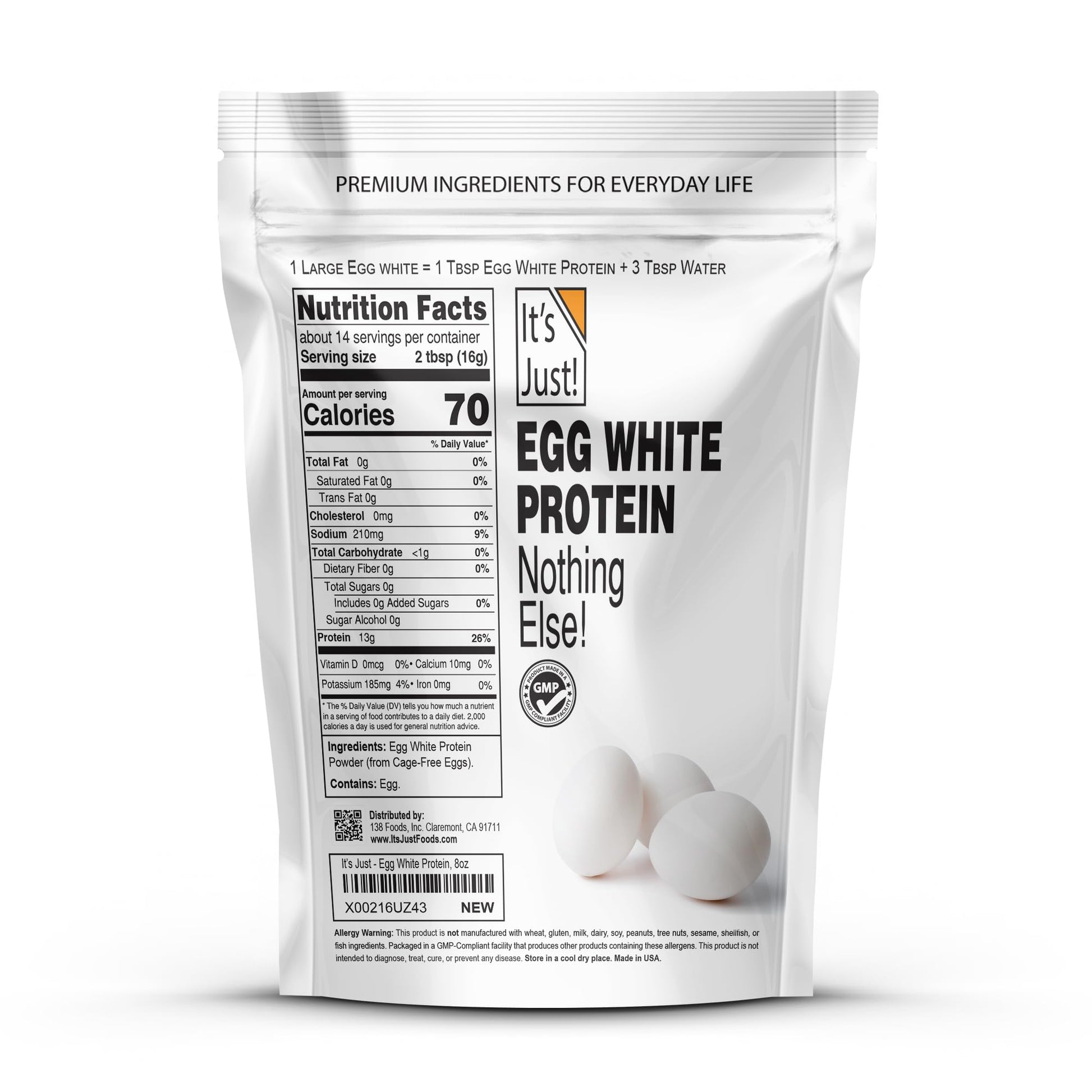 It's Just! - Egg White Protein Powder, Made in USA from Cage-Free Eggs, Dried Egg Whites (Unflavored, 8oz) It's Just! buy supplements canada