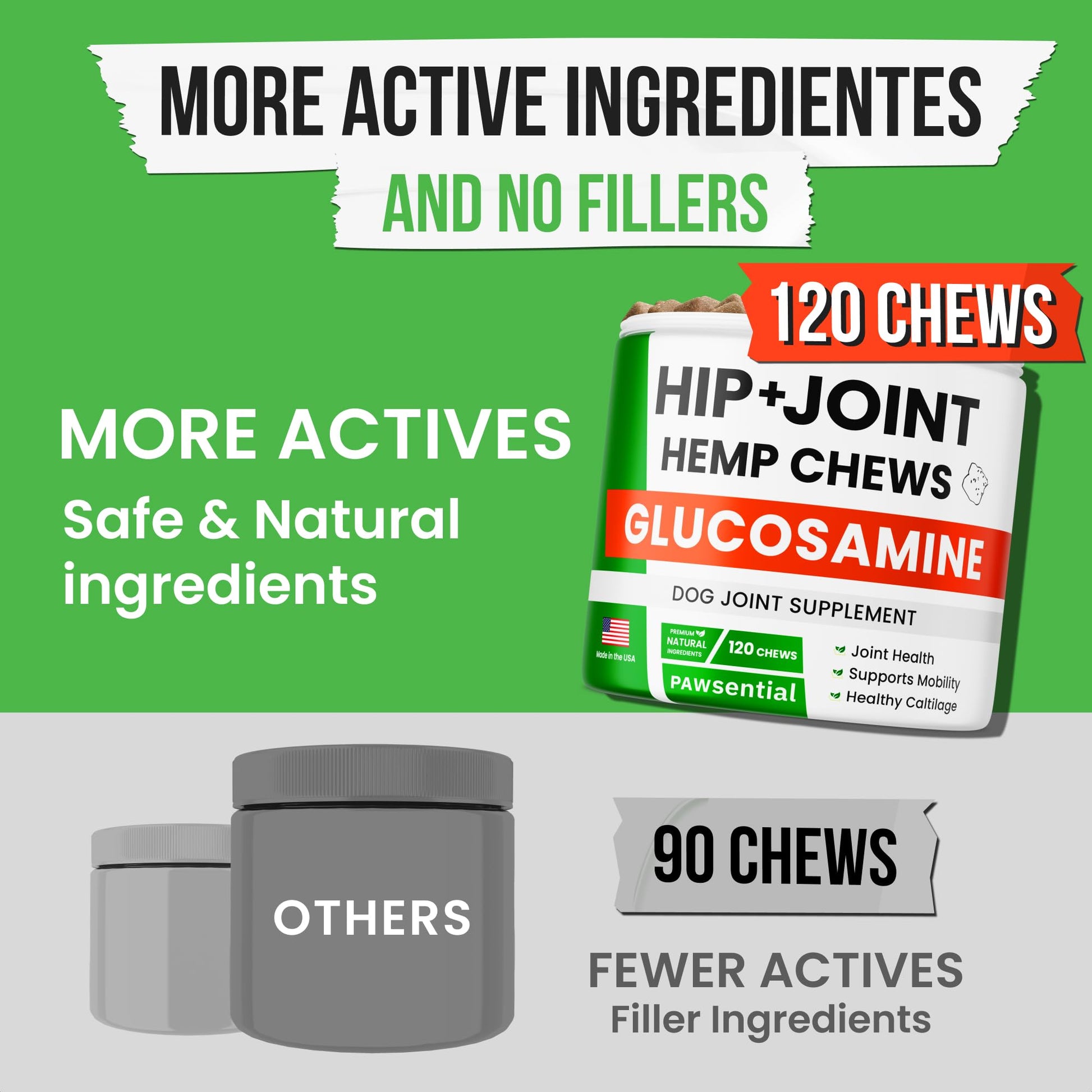 Pawsential Hemp Treats - Dog Joint Supplement - Mobility Support Chews w/Glucosamine Chondroitin, Turmeric, MSM - Hip & Joint Chews - Joint Pain Relief Treats - 120Ct Pawsential buy supplements canada