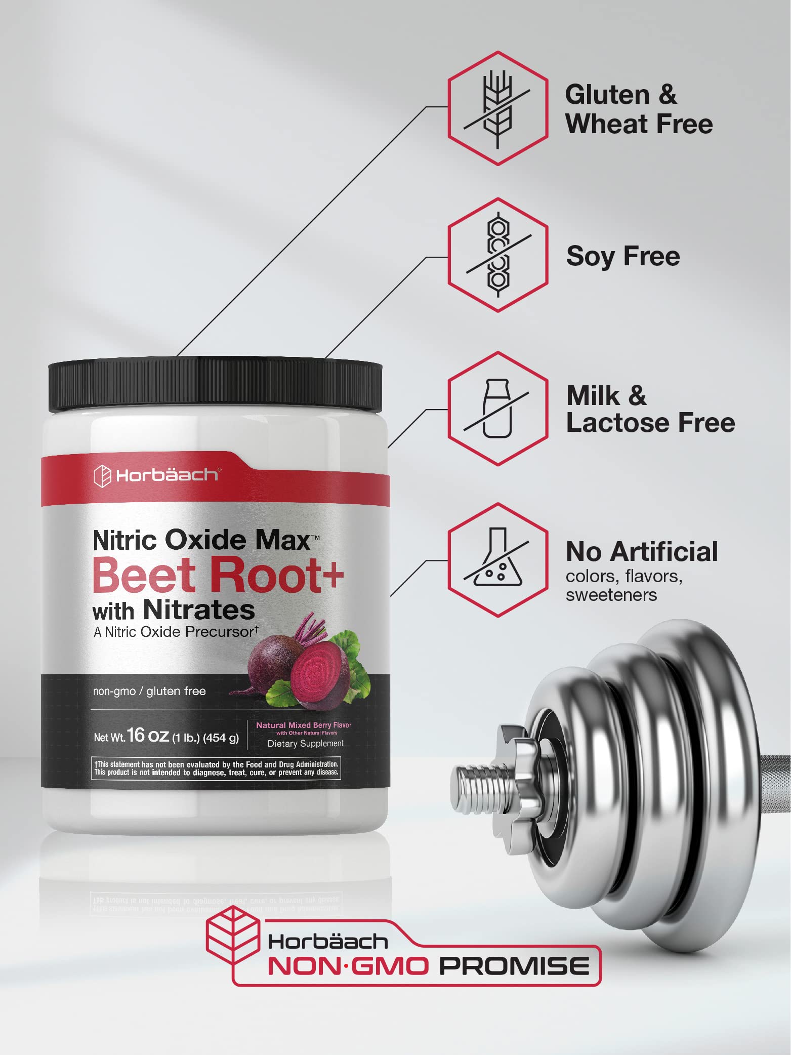 Nitric Oxide Beet Root Powder | 16 oz (454g) | Natural Mixed Berry Flavor | with Nitrates Horbäach buy supplements canada