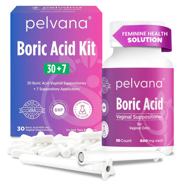 Pelvana Boric Acid Suppositories for Women - 30 Count + 7 Applicators - 600mg Boric Acid Capsules for Vaginal Odor Use Pelvana buy supplements canada