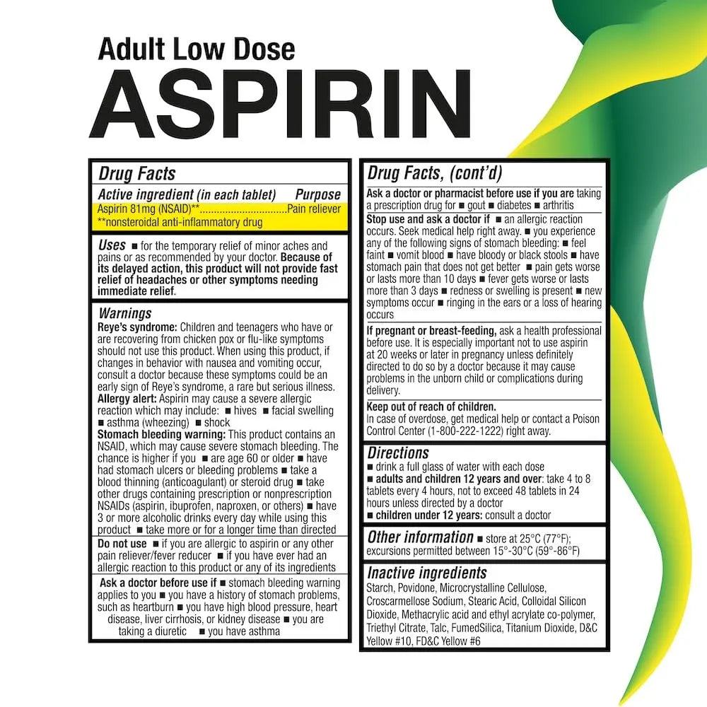 Puregen Labs Aspirin 81 mg Low Dose (NSAID) – 300 Enteric Coated Tablets P Puregen Labs buy supplements canada