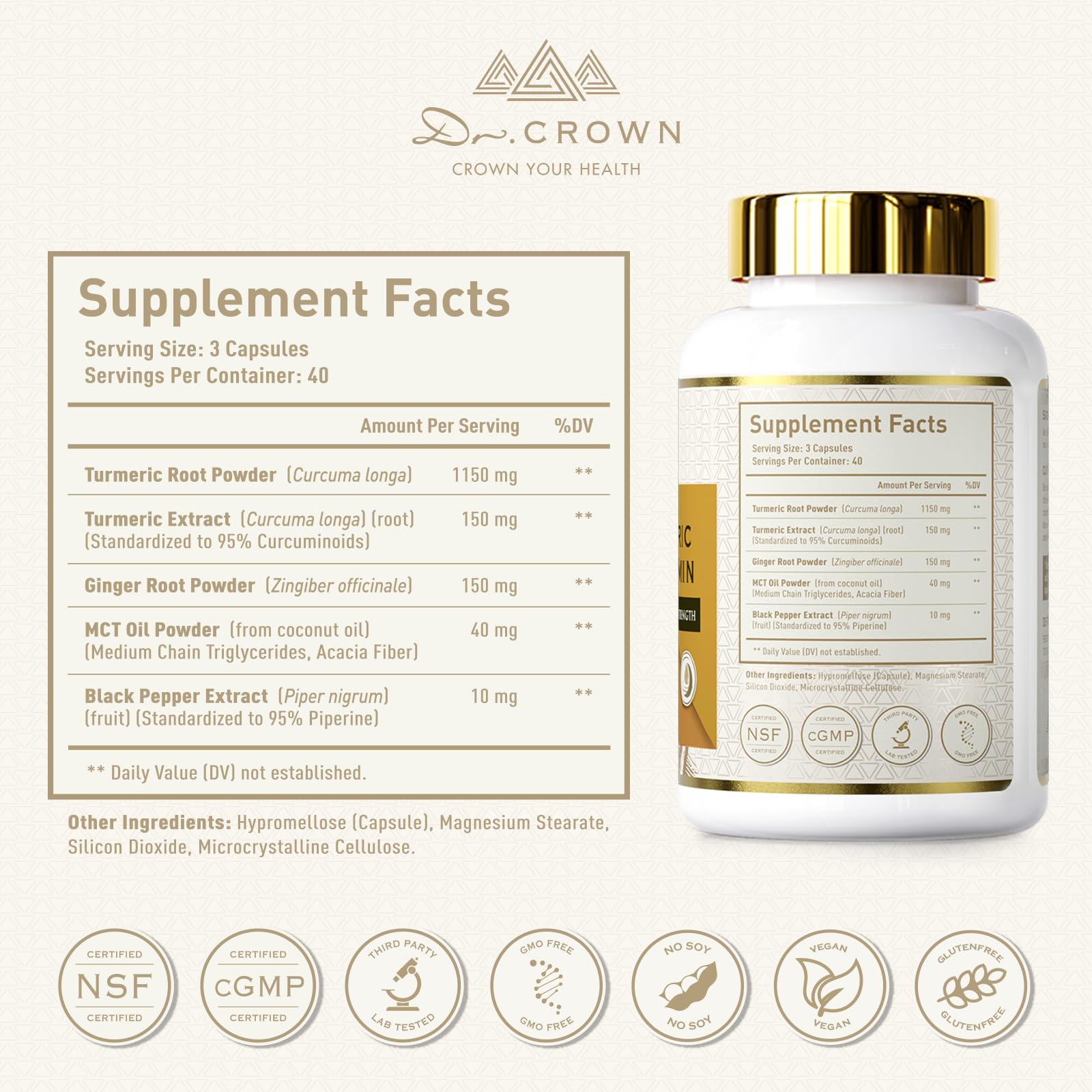 DR. Crown Turmeric Curcumin Supplement 1,500mg, 95% Standardized Curcuminoid with Ginger, MCT Oil, & Black Pepper for Better Absorption, for Antioxidant & Joint Support, 120 Capsules DR. CROWN buy supplements canada