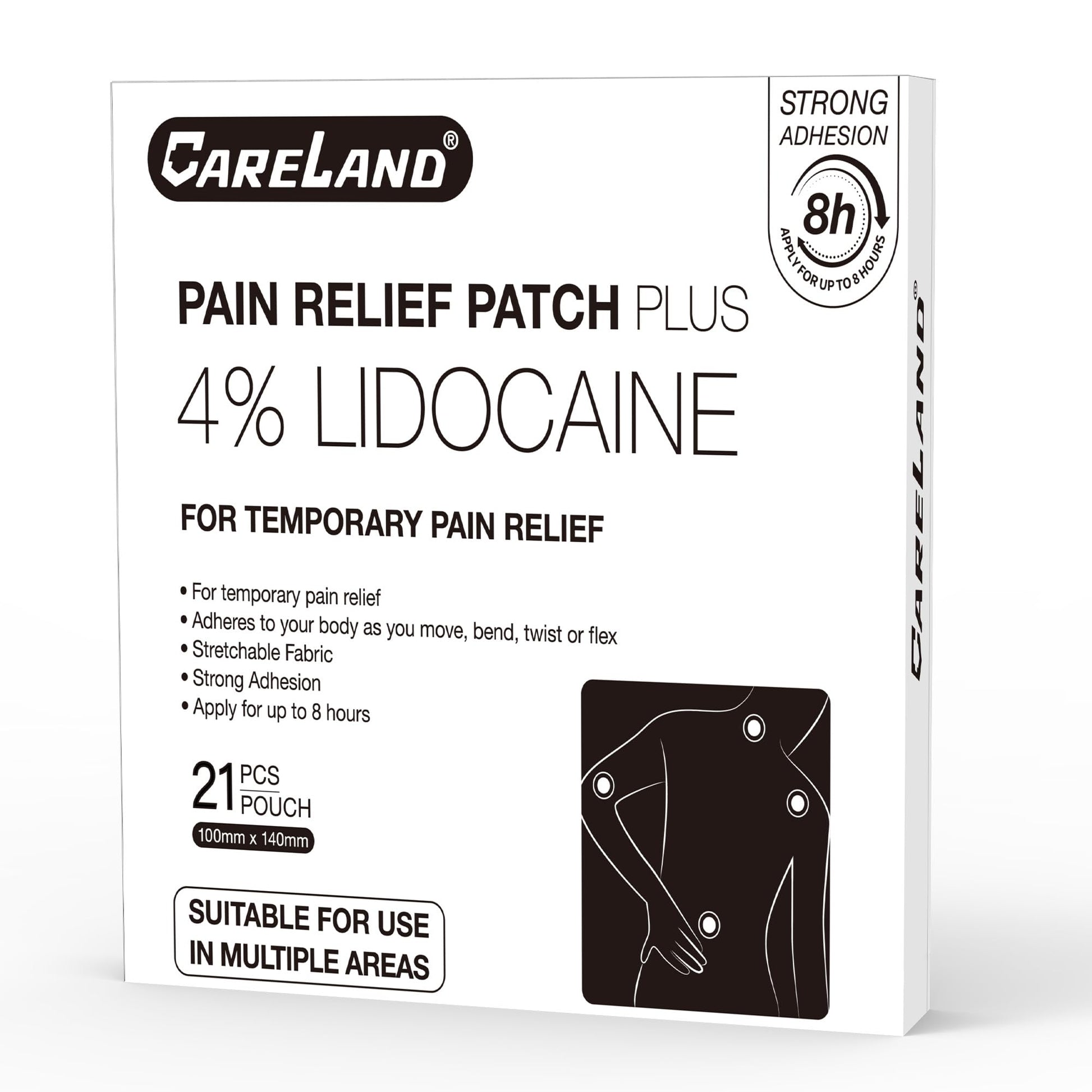CARELAND 4% Lidocaine Patches Maximum Strength, 21 Count (10cm x 14cm) - OTC Pain Relief Patches with Stronger Adhesion for Back, Shoulder, Knee, Large Size CARELAND buy supplements canada