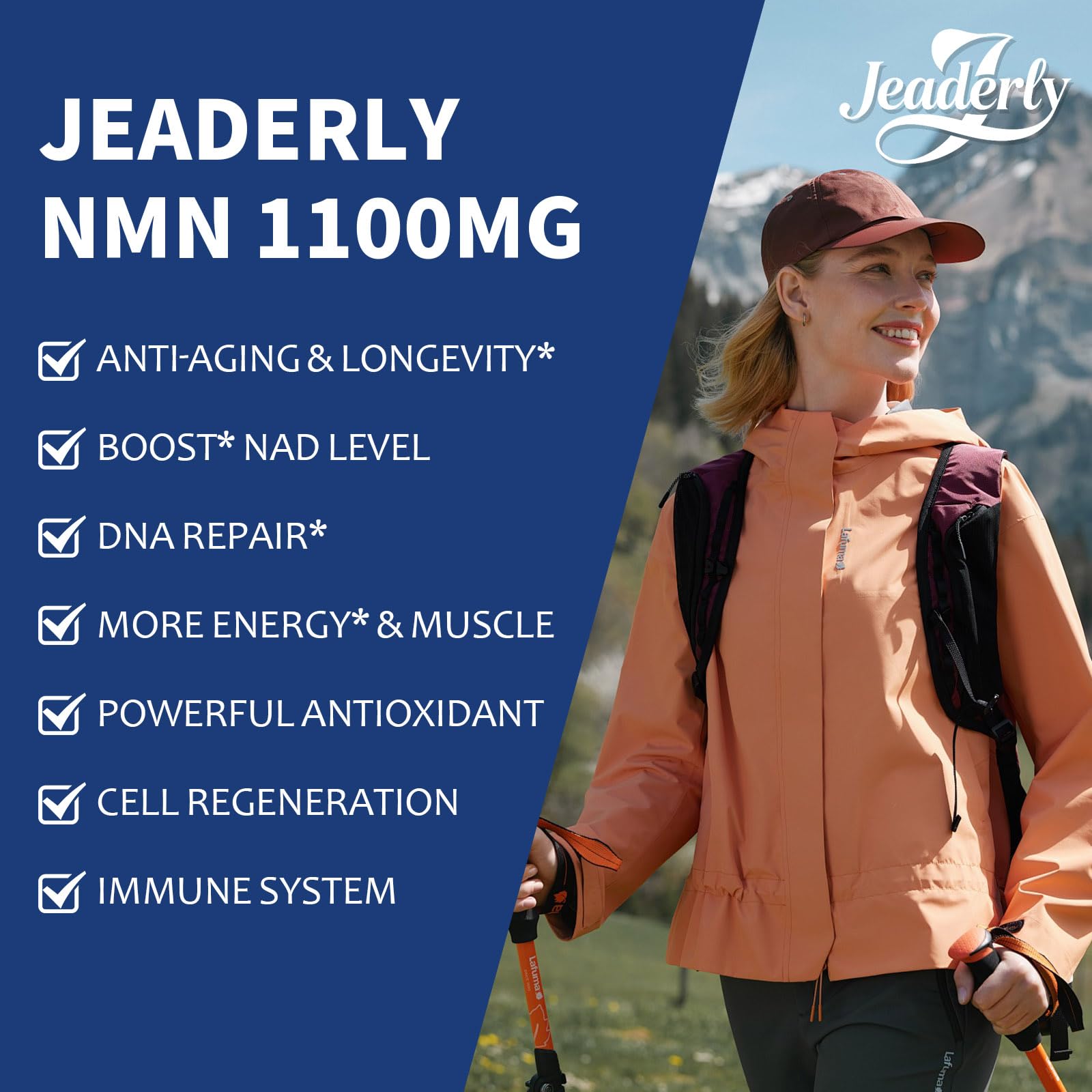 Jeaderly 1100mg NMN & Trans-Resveratrol, 3-in-1 Supplement, 60 Veggie Capsules – Supports NAD+ Boost*, Cellular Energy, Immune Function, Muscle Health & Anti-Aging, 30-Day Supply Jeaderly buy supplements canada