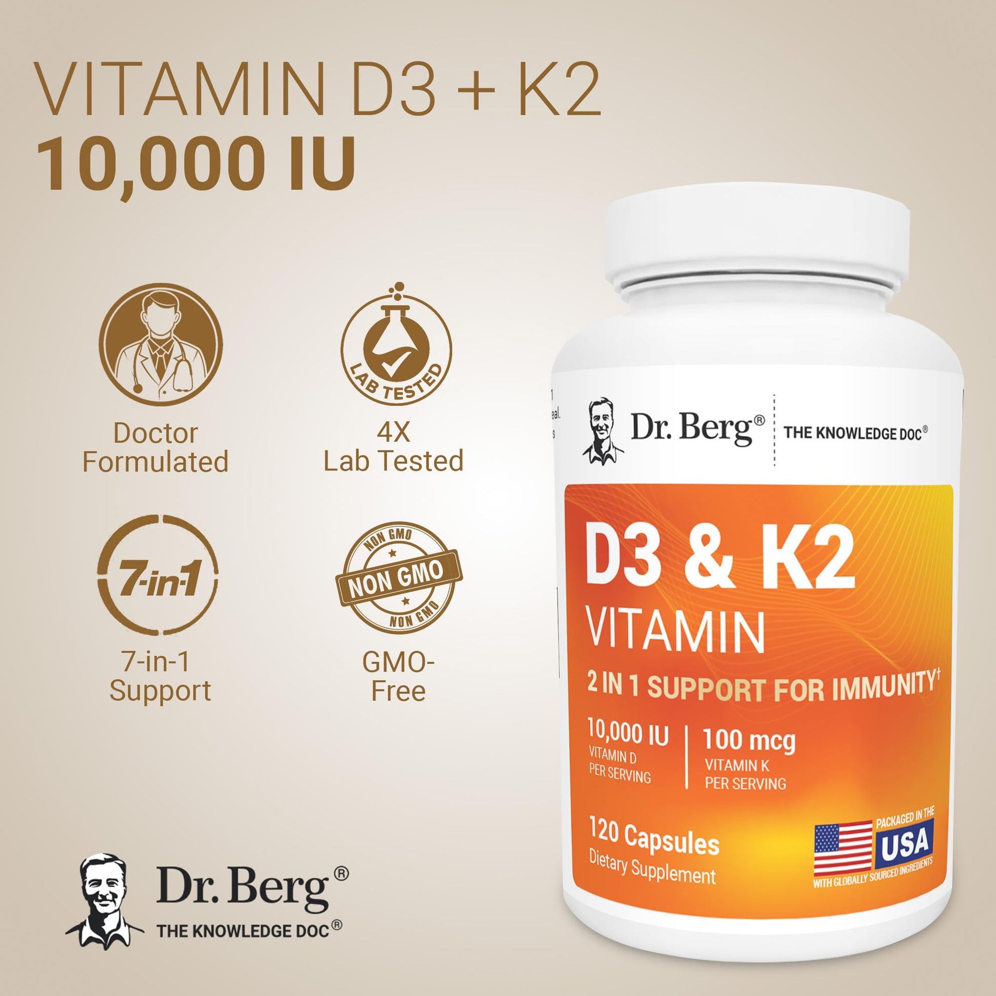 Dr. Berg Vitamin D3 & K2 10,000 IU + MK-7 – 120 Capsules – Immune, Bone & Heart Support* Supplement w/Magnesium, Zinc, B6 – 4X Lab-Tested – No Fillers – Non-GMO, cGMP, Formulated in USA Dr. Berg Nutritionals buy supplements canada