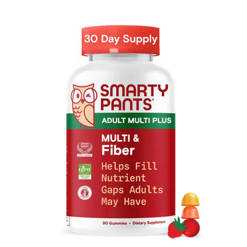 SmartyPants Fiber Supplement & Multivitamin for Men & Women - Improved Formula: Prebiotic Fiber Gummies with Omega 3 (DHA/EPA), Vitamin D3, C, Vitamin B12, B6, A, K & Zinc, 90 Count (30 Day Supply) SmartyPants buy supplements canada