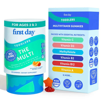FIRST DAY Toddler Multivitamin Gummies (Ages 2-3)| Kids Multivitamin Gummies with Vitamins A C D3, B2, B12, Choline, Folate and 21 Organic Superfoods| (30 Day Supply) FIRST DAY buy supplements canada