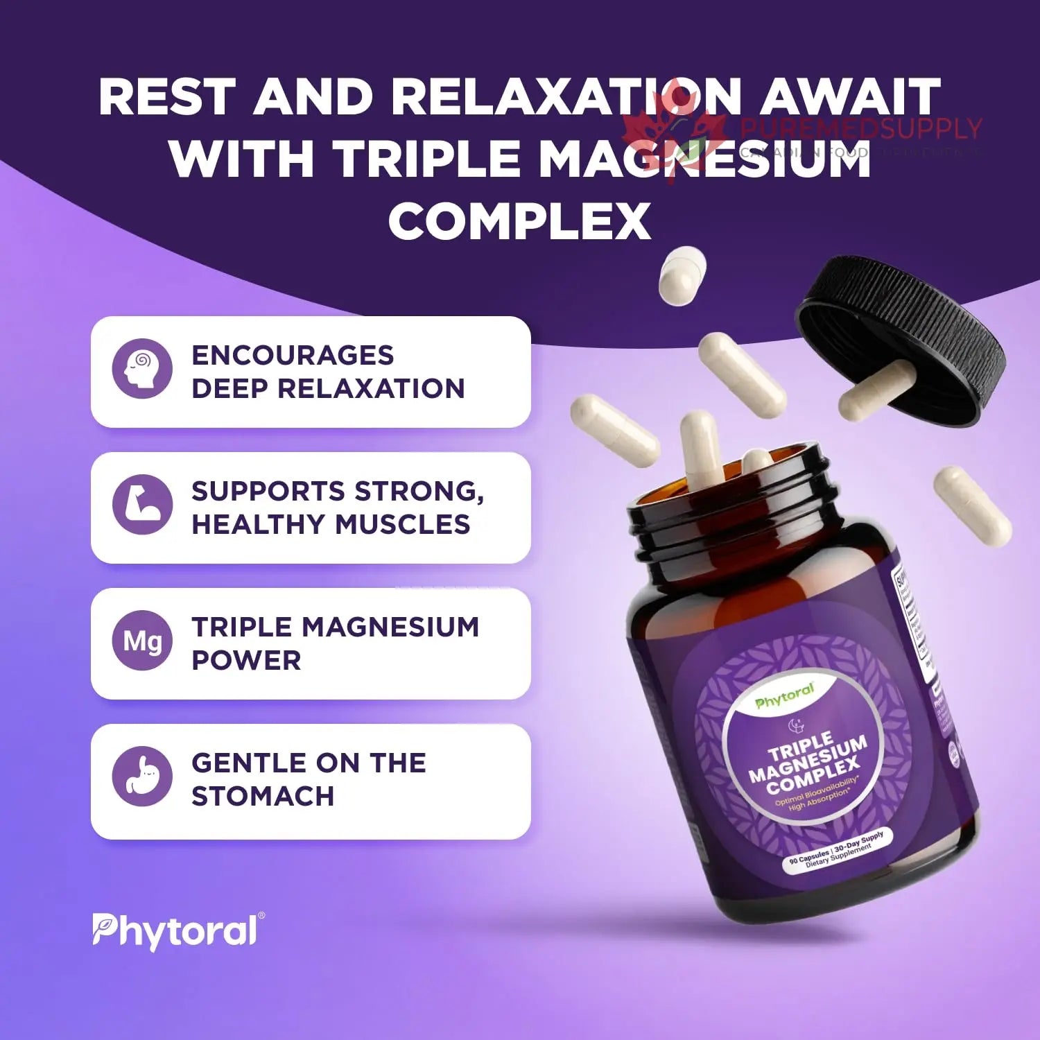 Highly Potent Magnesium Complex Capsules - Triple Magnesium Blend with Taurate Glycinate and Malate - 400mg Supplement Supports Relaxation & Overall Wellness Non-GMO Vegan - 90 Count Phytoral buy supplements canada