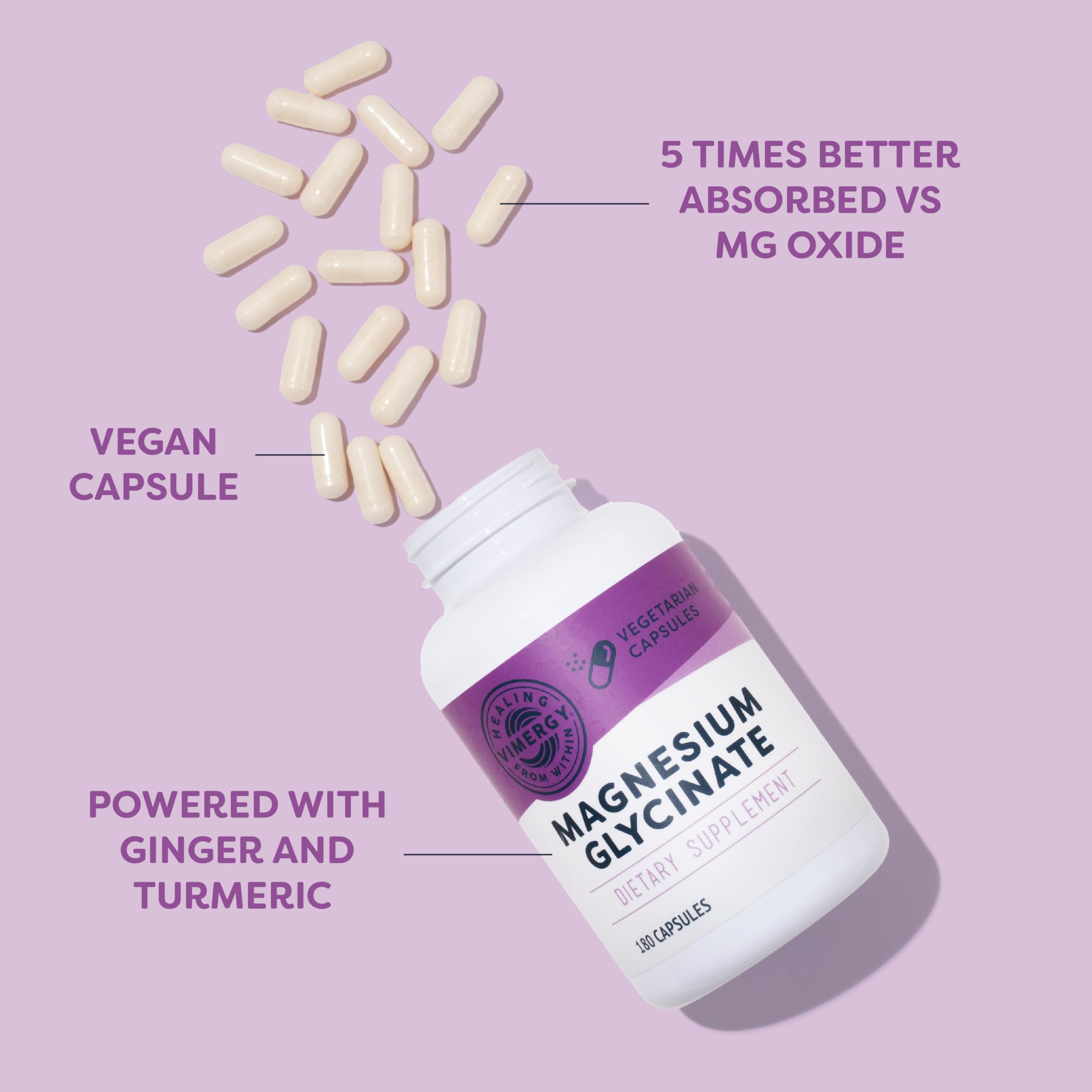 VIMERGY Magnesium Glycinate – Stress Support – Chelated to Avoid Tummy Upset*– Promotes Heart Health & Energy*