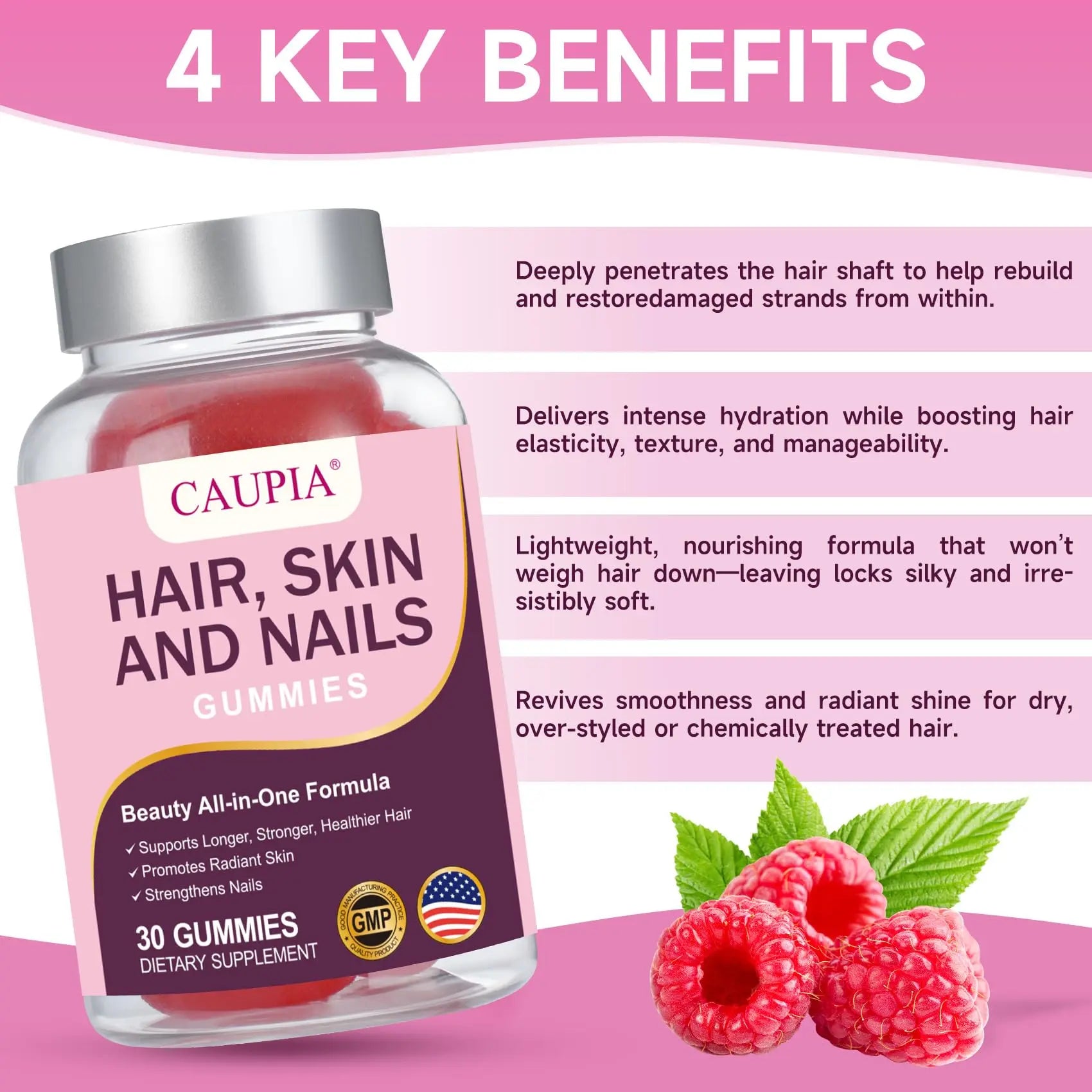 CAUPIA Hair Skin and Nails Gummies, All-in-One Advanced Formula Supports Hair Growth - Skin Health & Nail Strength - 30 Gummies CAUPIA buy supplements canada