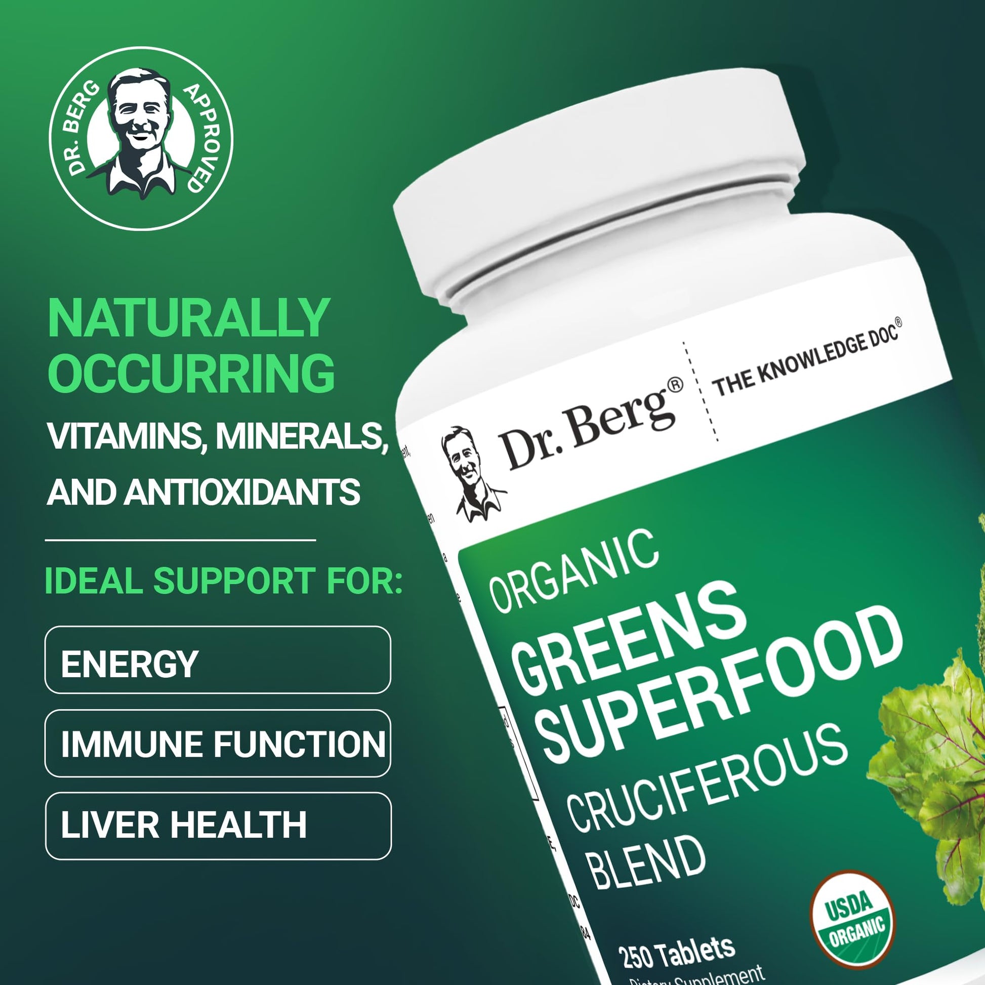 Dr. Berg's Greens Superfood Cruciferous Vegetable Tablets - Vegetable Supplements for Adults w/ 11 Phytonutrient Super Greens Tablets - Energy, Immune System & Liver Veggie Tablets - 250 Tablets Dr. Berg Nutritionals buy supplements canada