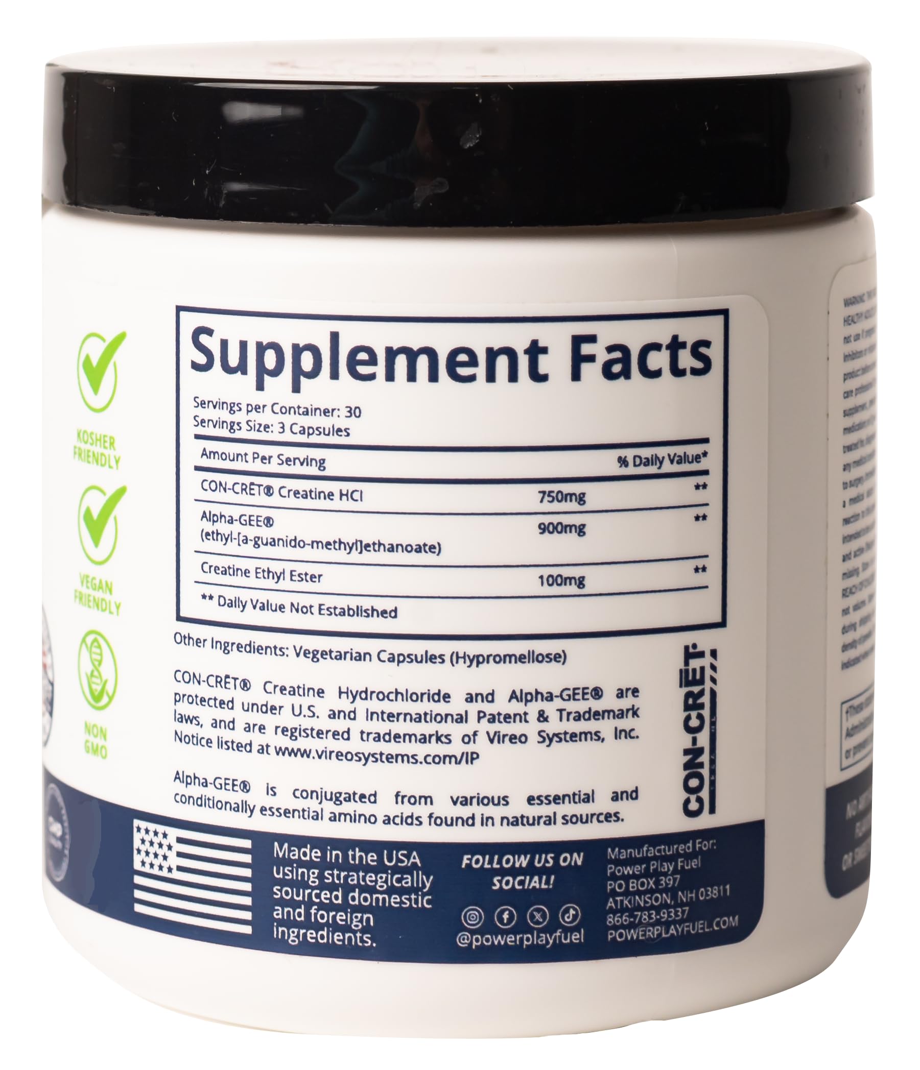 CREATINE HCl + Recovery Capsules for Men and Women, Muscle & Brain Health, Cognitive Function, Immune Support - 90 Vegetable Capsules POWER PLAY FUEL buy supplements canada