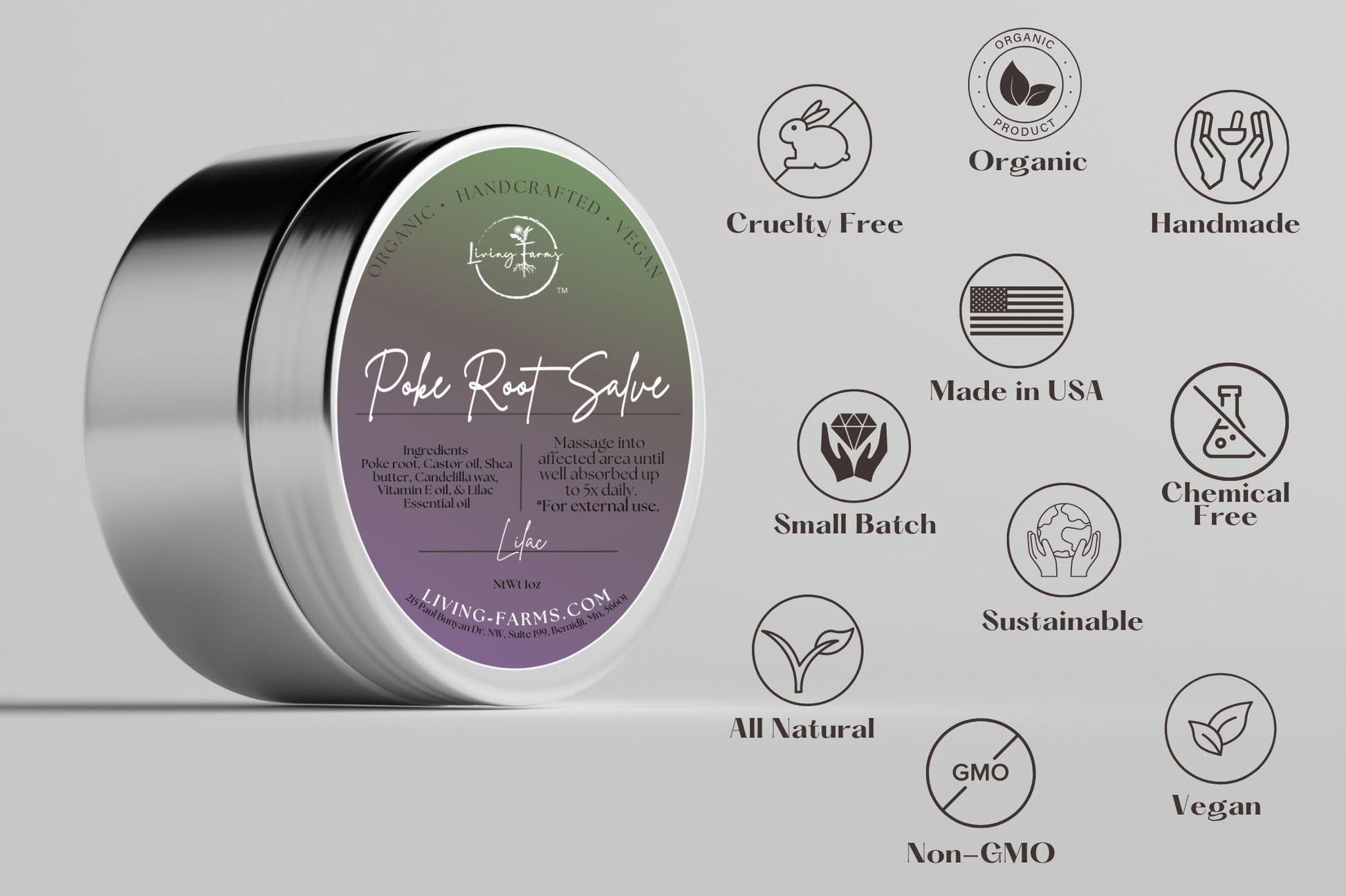 Organic Poke Root Castor Oil Salve | Vegan Lymphatic Support | Enriched with Essential Oils | Cysts, Boils, Fibroids, Swollen Lymph Nodes, Breast & Joint (1oz, Lilac) Living Farms buy supplements canada