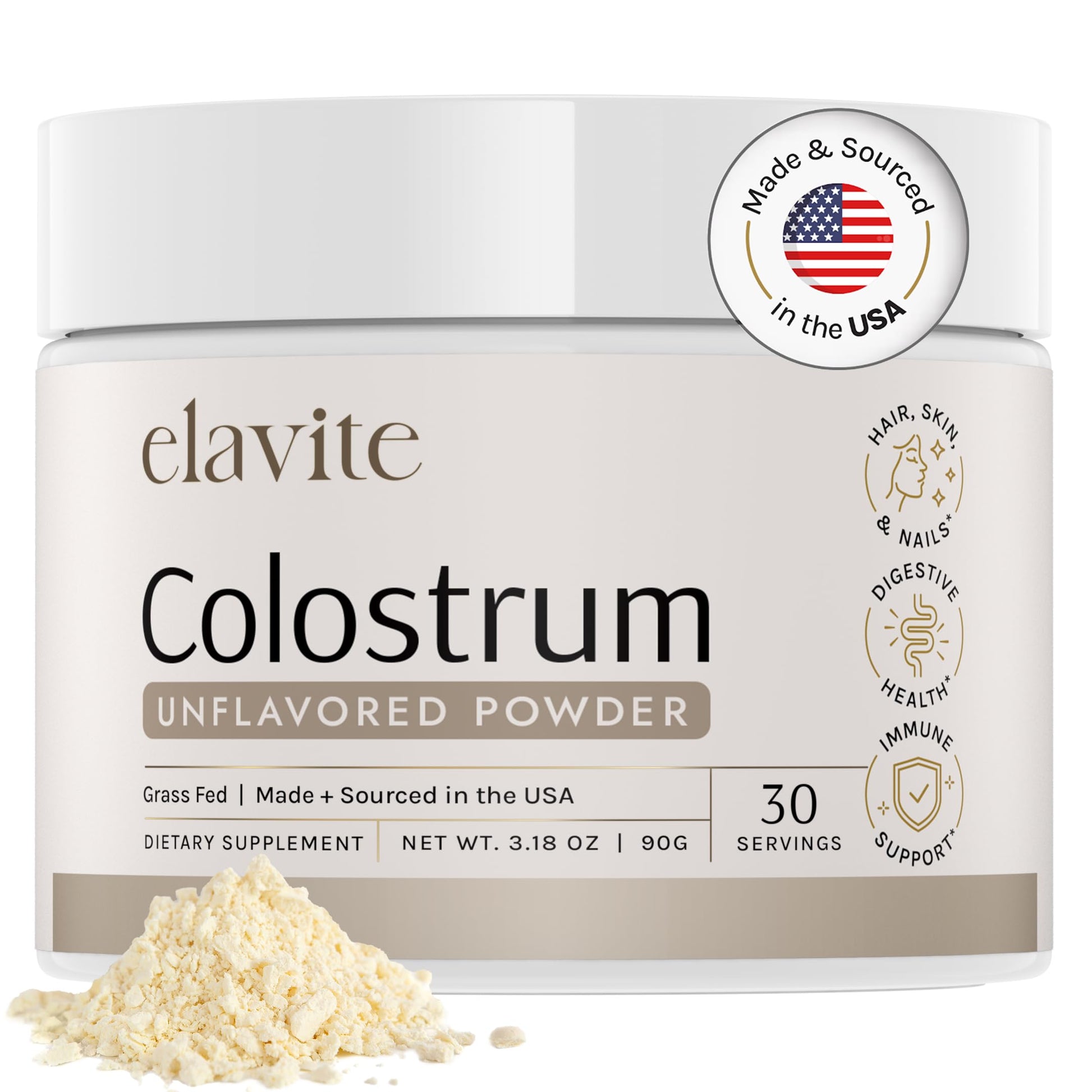 Elavite Bovine Colostrum Powder (Unflavored) Grass Fed Colostrum Supplement for Gut Health, Immune Support Healthy Hair, Skin & Nails - 30 Servings Elavite buy supplements canada