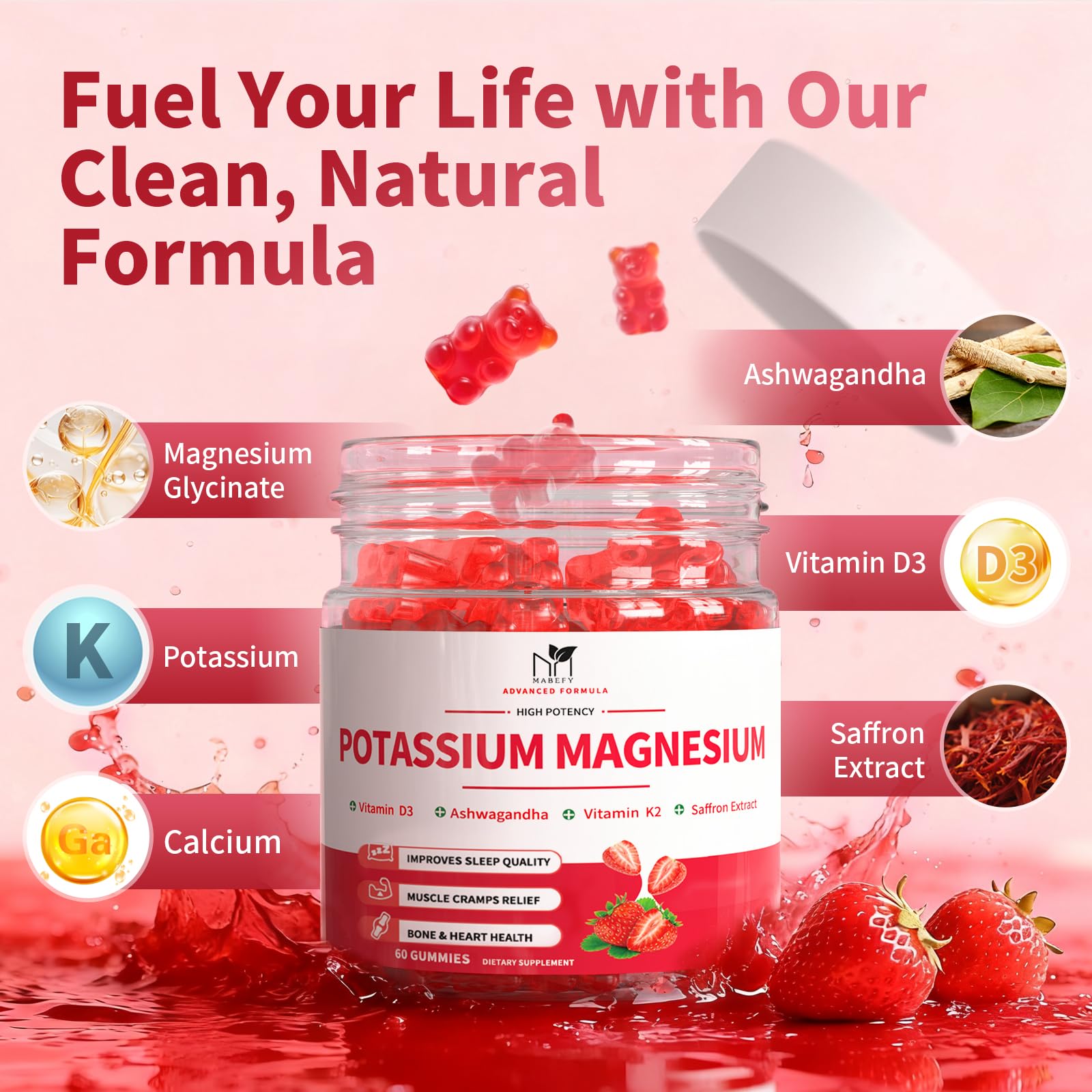 2 Pack Potassium Magnesium Gummies, Sugar Free Potassium Supplement Magnesium Glycinate 500mg, Ashwagandha, Vitamins D3, C, B6, Calcium & Zinc for Sleep, Leg Cramps & Muscle Relaxation-120 Count MABEFY buy supplements canada