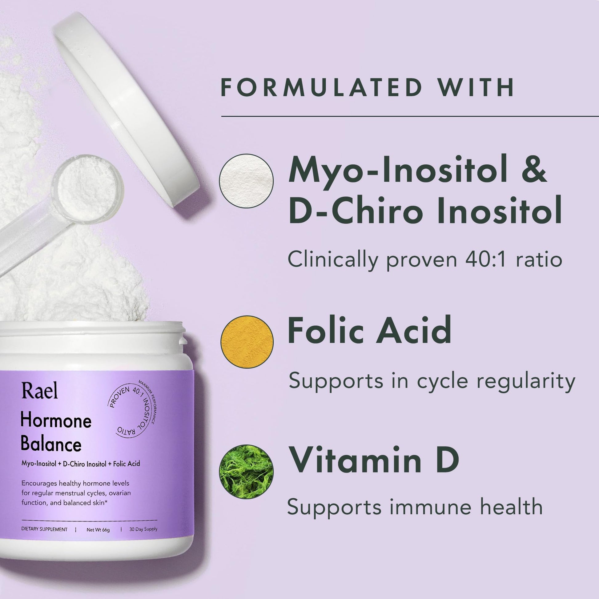 Rael Hormone Balance for Women, Inositol Powder Supplement - Vitamin B8, 40:1 Proven Ratio, Folic Acid for Ovarian Function (30 Servings) Rael buy supplements canada