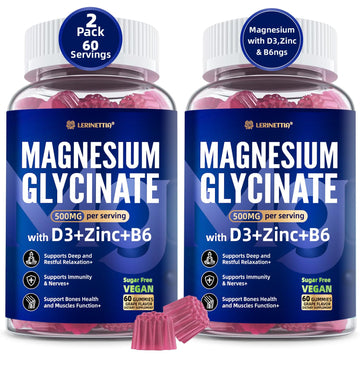 Magnesium Glycinate 500mg/250mg for Adults Teens - Plus D3,B6 & Zinc - Magnesium Glycinate Gummies,High Absorption - Support for Relaxation,Brain,Bone & Immunity Health - Sugar Free - 120Cts Lerinettia buy supplements canada