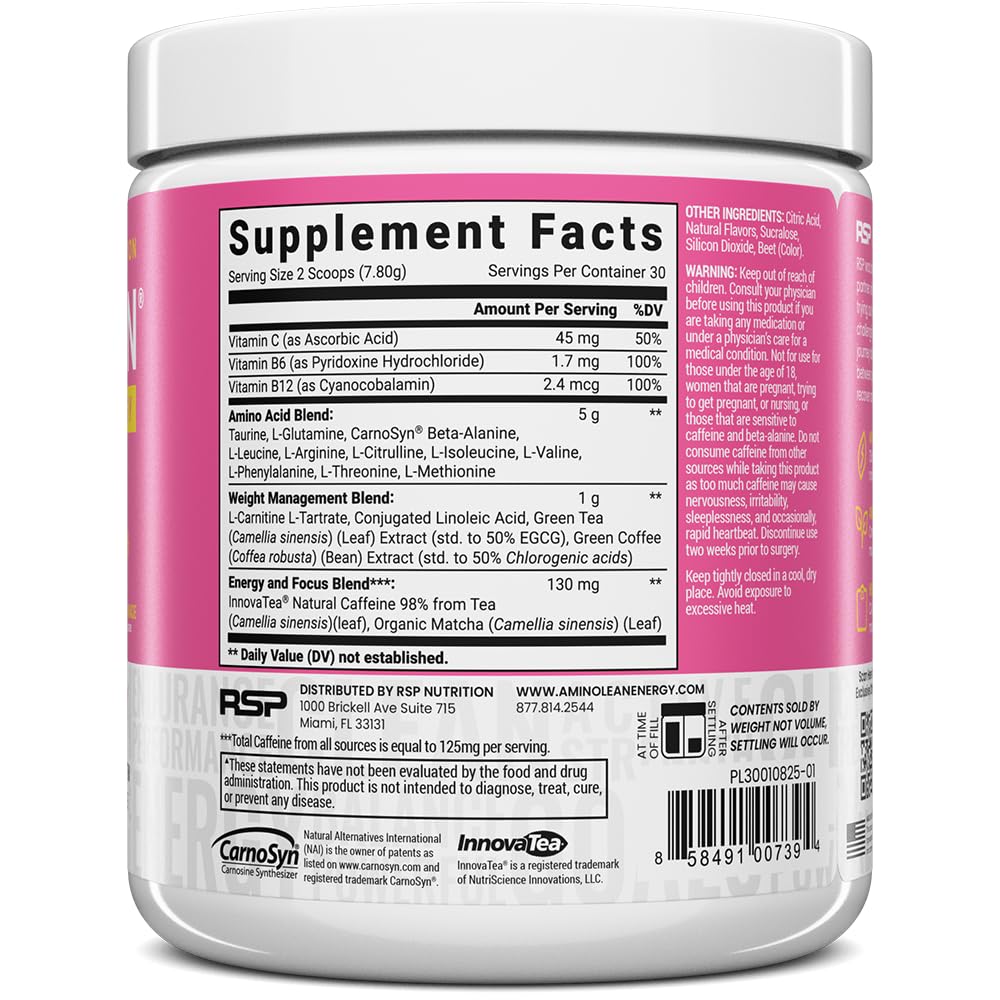 RSP NUTRITION AminoLean Pre Workout Powder, Amino Energy & Weight Management with Vegan BCAA Amino Acids, Natural Caffeine, Preworkout Boost for Men & Women, 30 Serv, Pink Lemonade… RSP NUTRITION buy supplements canada