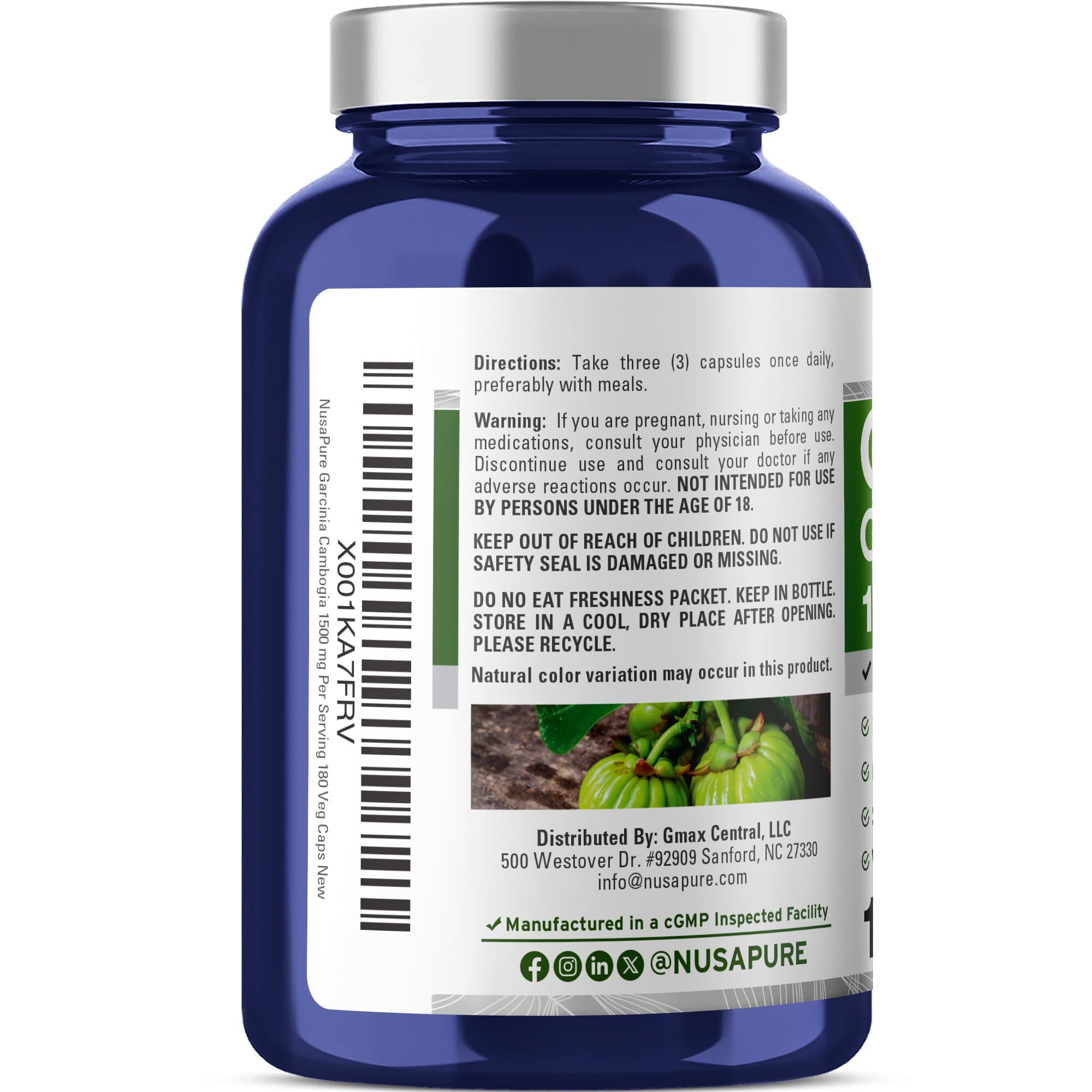 NusaPure Garcinia Cambogia 180 Veggie Capsules 1500mg (Vegetarian, Non-GMO, Vegan) NusaPure buy supplements canada