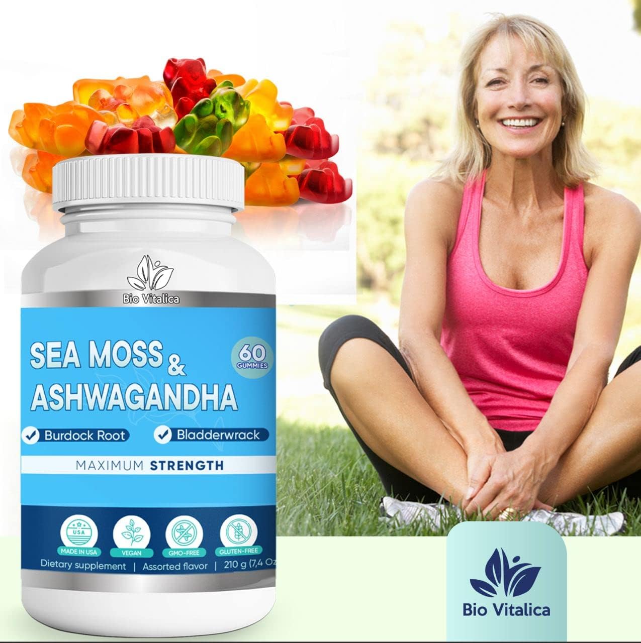 BIO VITALICA Sea Moss Ashwagandha Gummies - Organic Irish Seamoss & Ashwagandha Root Supplements for Supporting Energy for Men & Women, 60 Vegan Gummies BIO VITALICA buy supplements canada