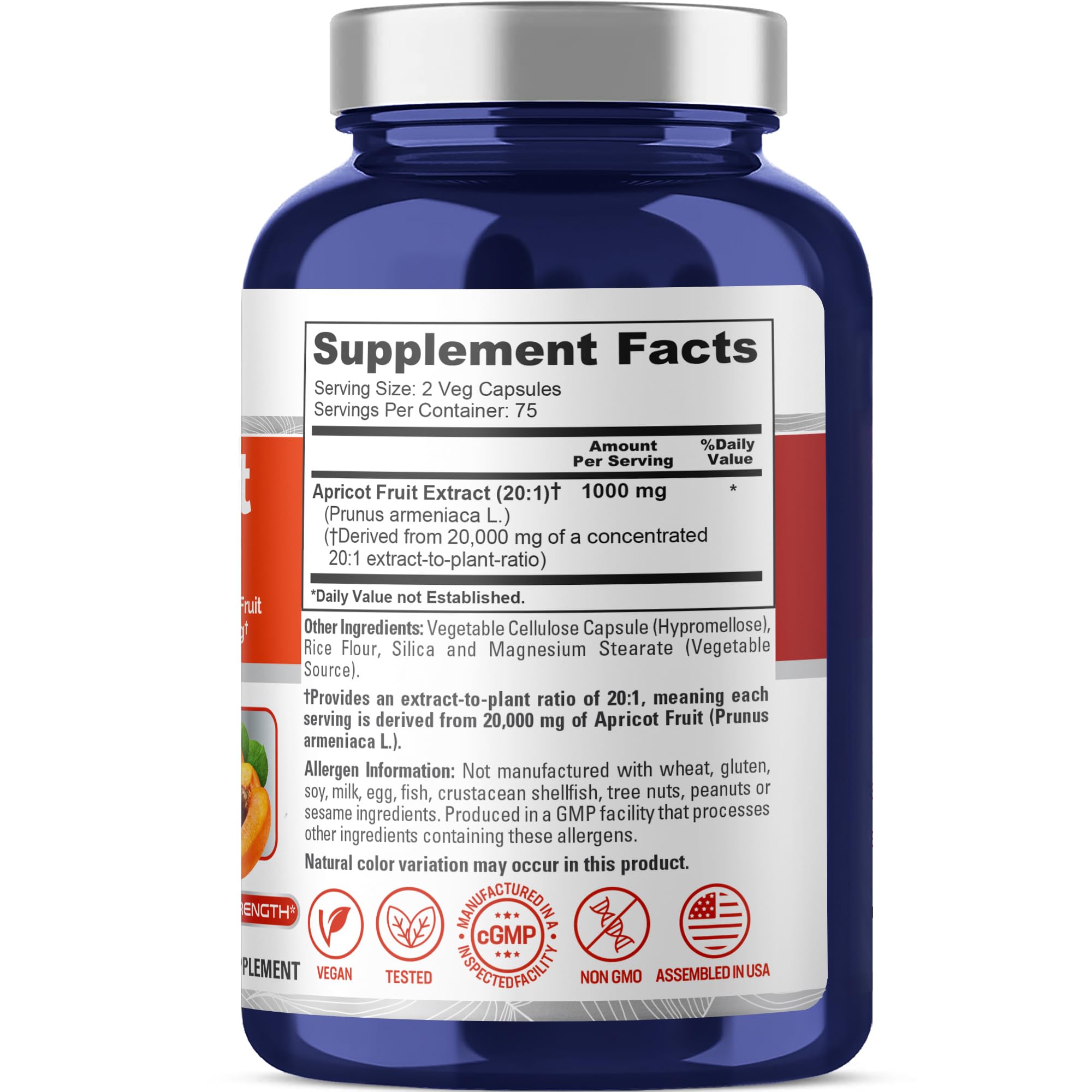 NusaPure Apricot 20:1 Extract, 1000 mg Equivalent to 20,000mg 150 Veggie Capsules (Vegan, Non-GMO) NusaPure buy supplements canada