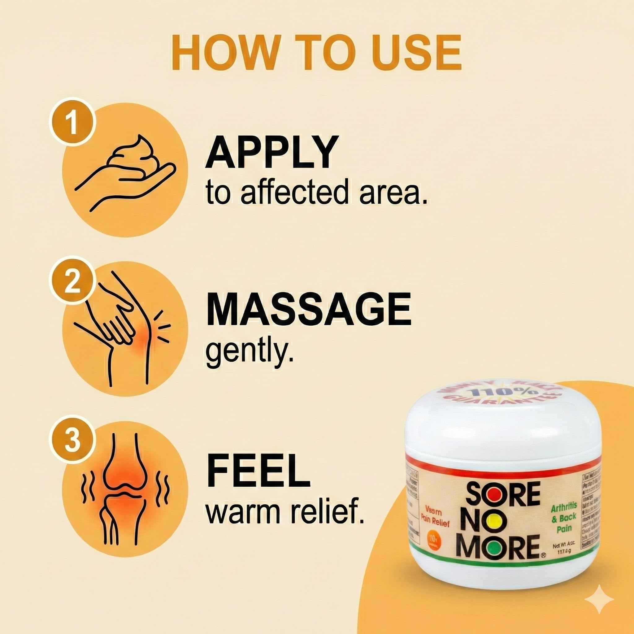 Sore No More Warm Arthritis Pain Relief Cream – Targeted Reliever for Back, Neck, Hands & Feet – Soothing & Fast-Acting Formula for Aches and Pains – Non-Greasy with Orange Aroma – 4 oz Sore No More buy supplements canada